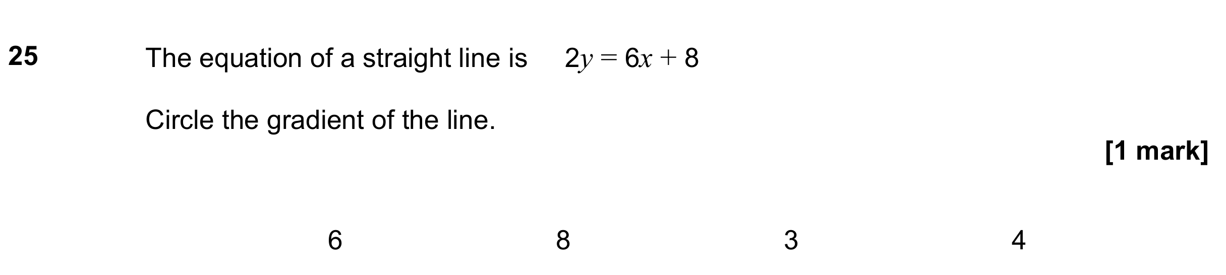 Question 25 — Straight Line Graphs — AQA GCSE June 2021
