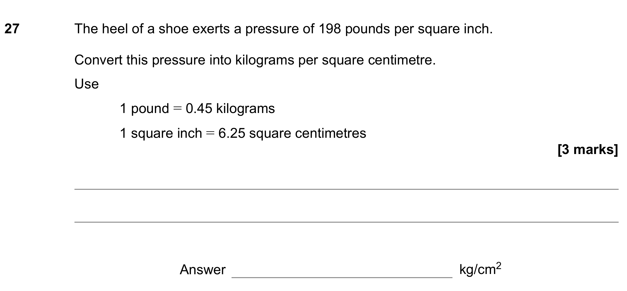 Question 27 — Unit Conversions — AQA GCSE June 2021
