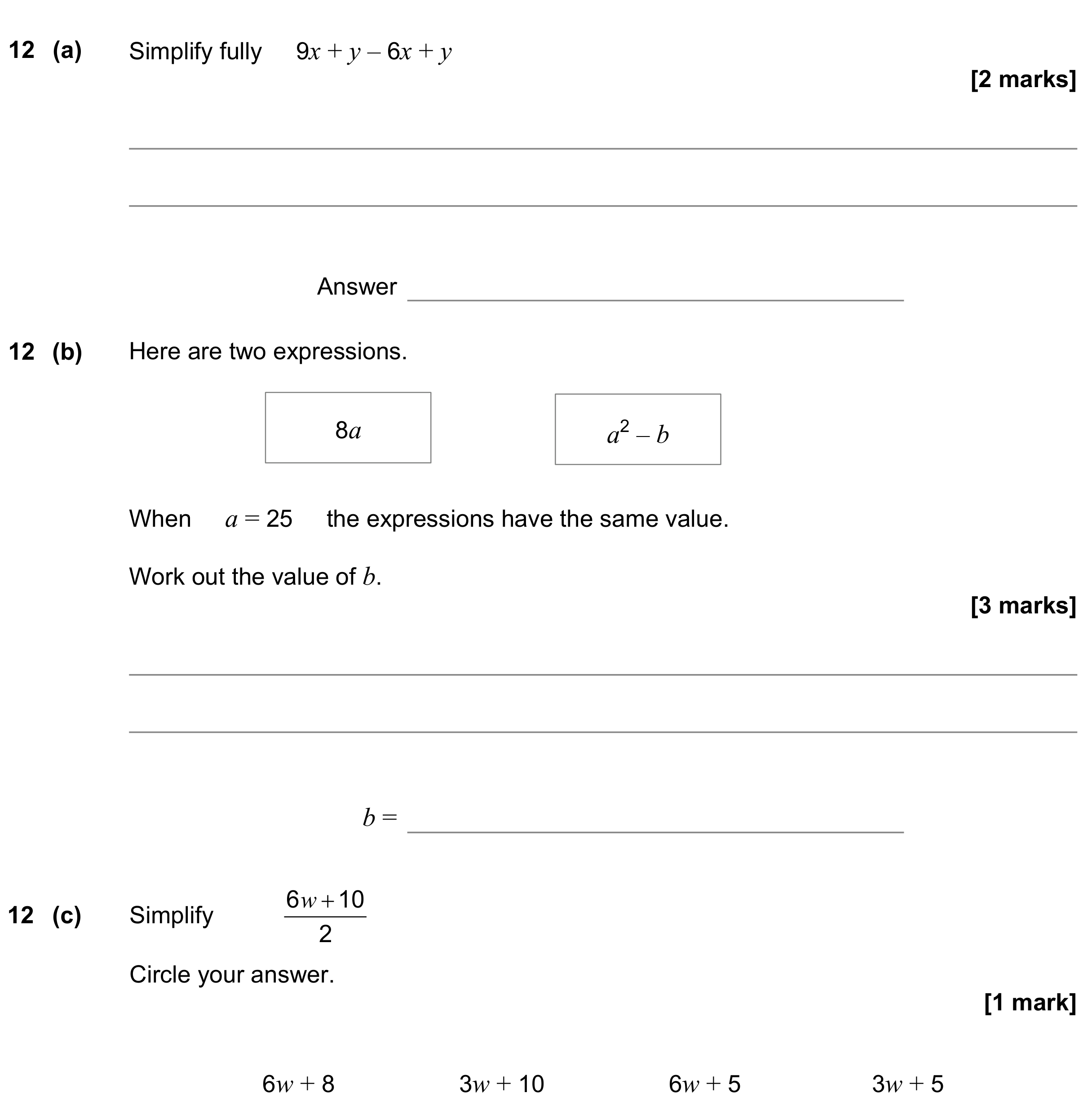 Question 12 — Factorise/Expand/Simplify, Formulae — AQA GCSE June 2022