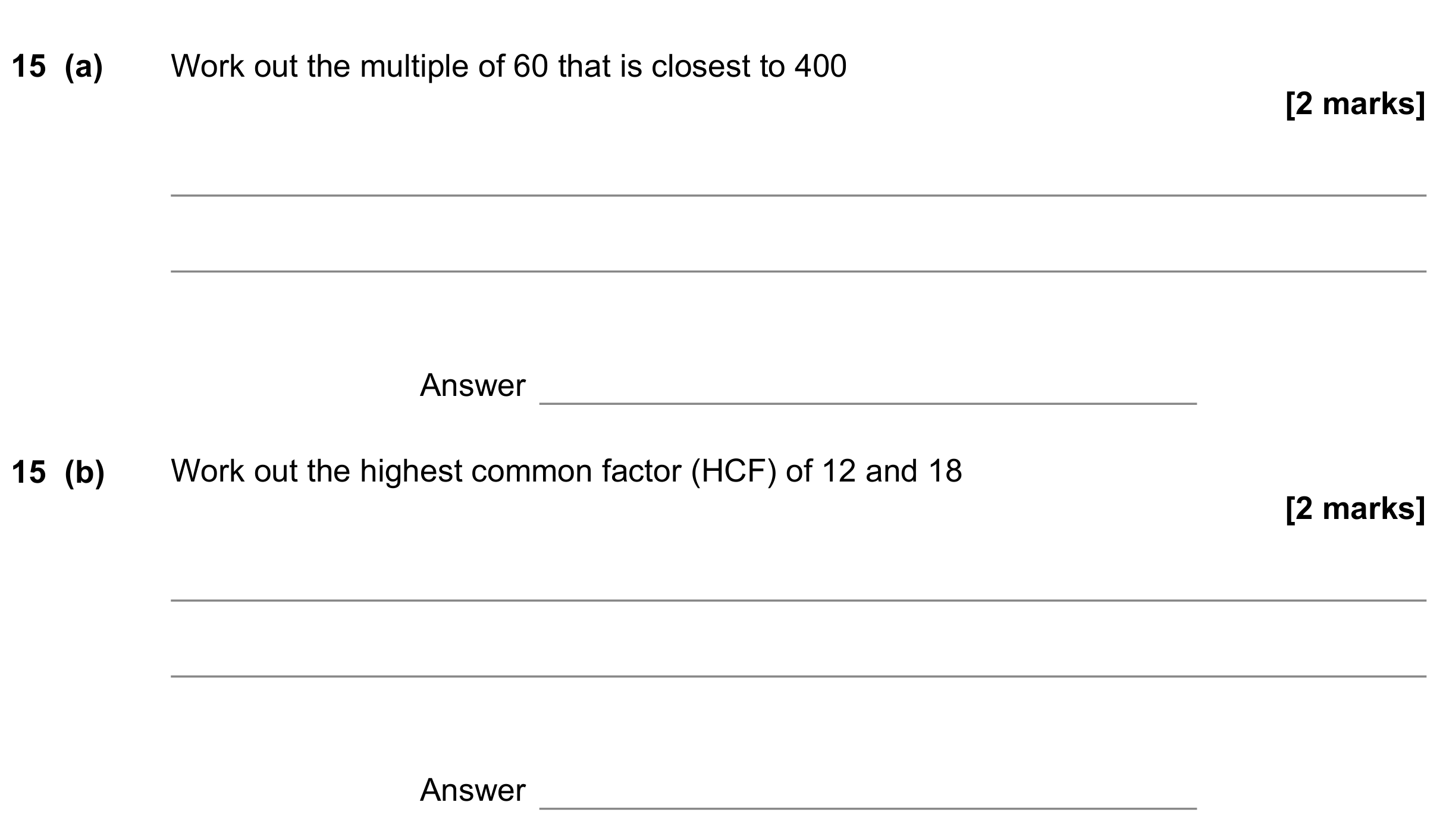 Question 15 — HCF and LCM — AQA GCSE June 2022