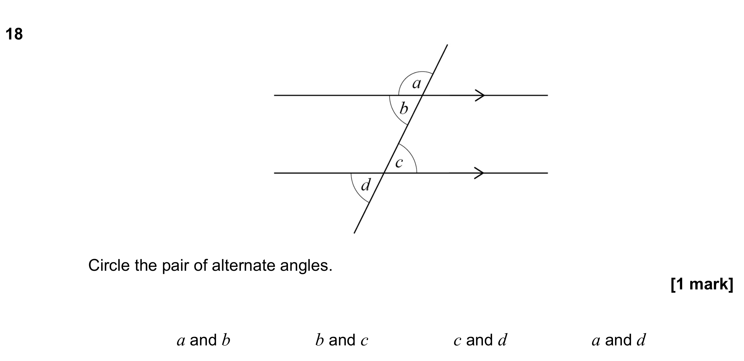 Question 18 — Angles, Angles in Parallel Lines — AQA GCSE June 2022