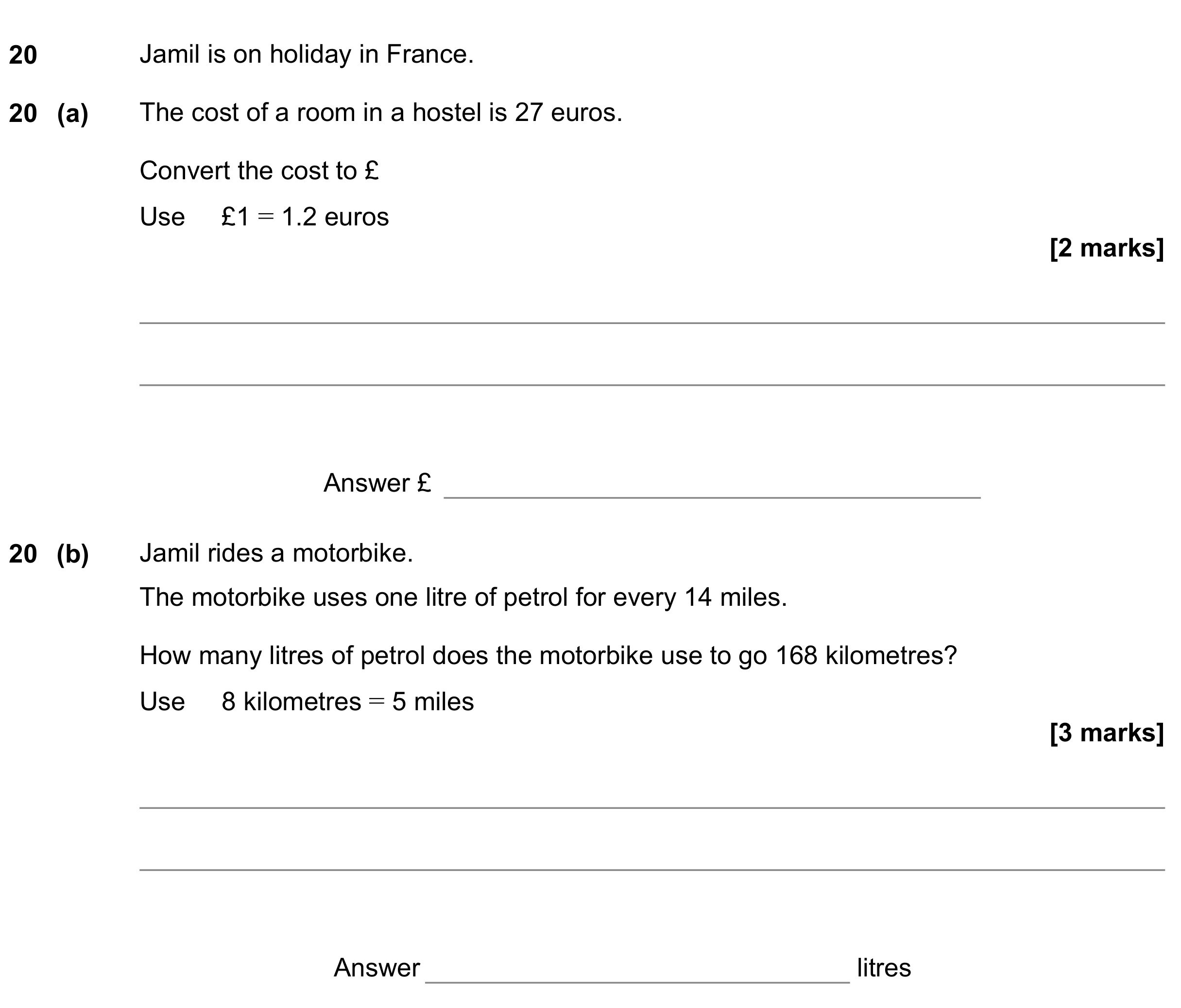 Question 20 — Exchange Rate, Unit Conversions — AQA GCSE November 2022