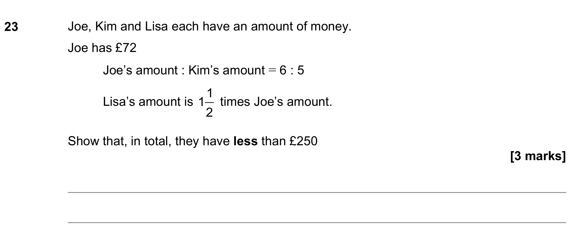 Question 23 — Ratios, Fractions, Money Problems — AQA GCSE November 2022