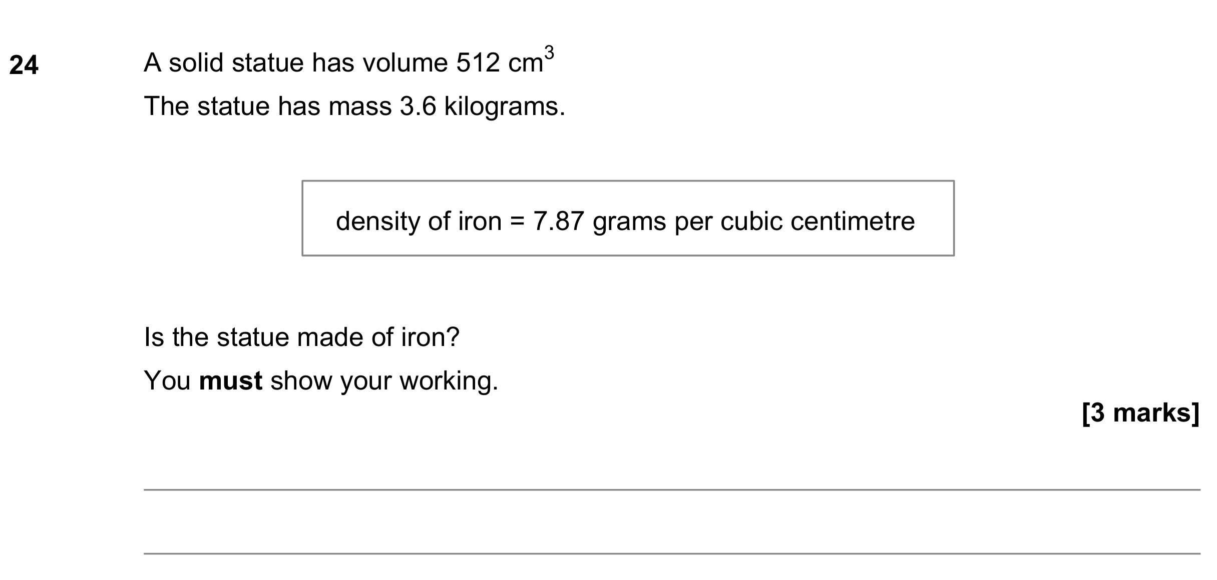 Question 24 — Speed/Distance/Time/Density/Pressure, Unit Conversions — AQA GCSE November 2022