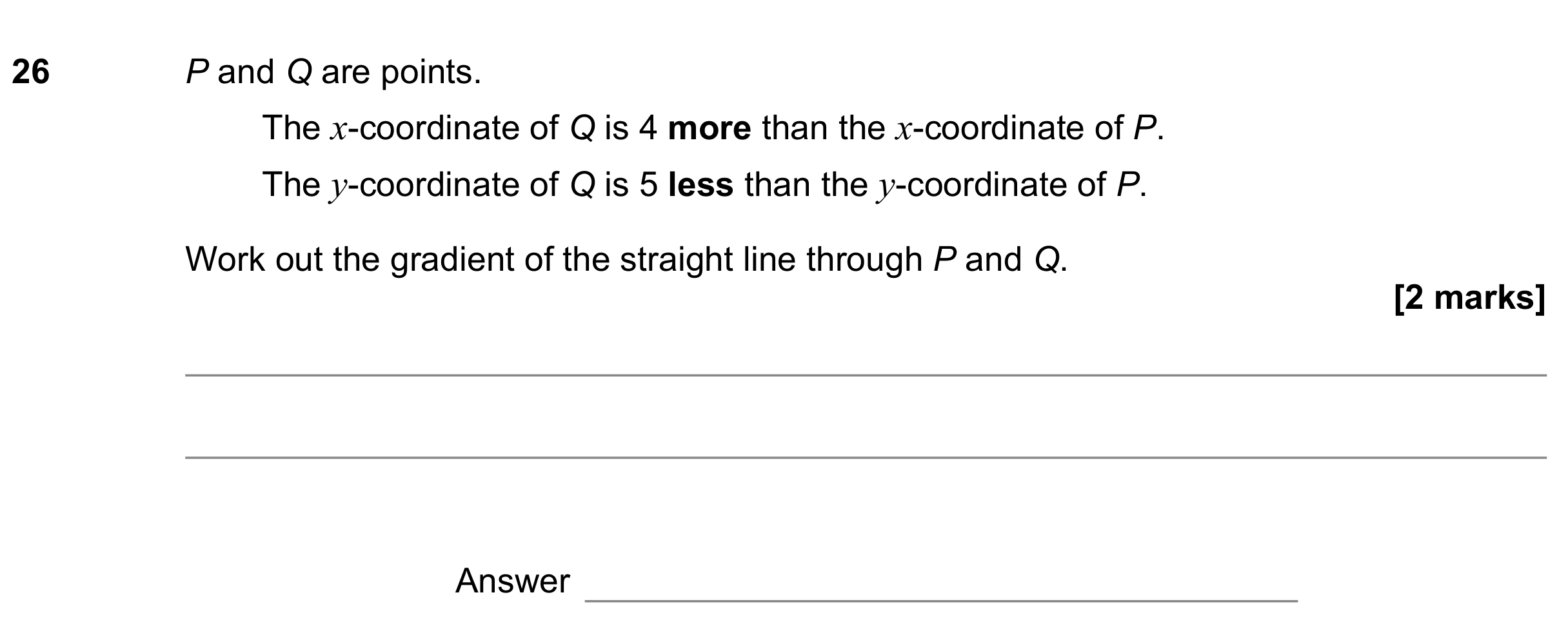 Question 26 — Straight Line Graphs — AQA GCSE November 2022