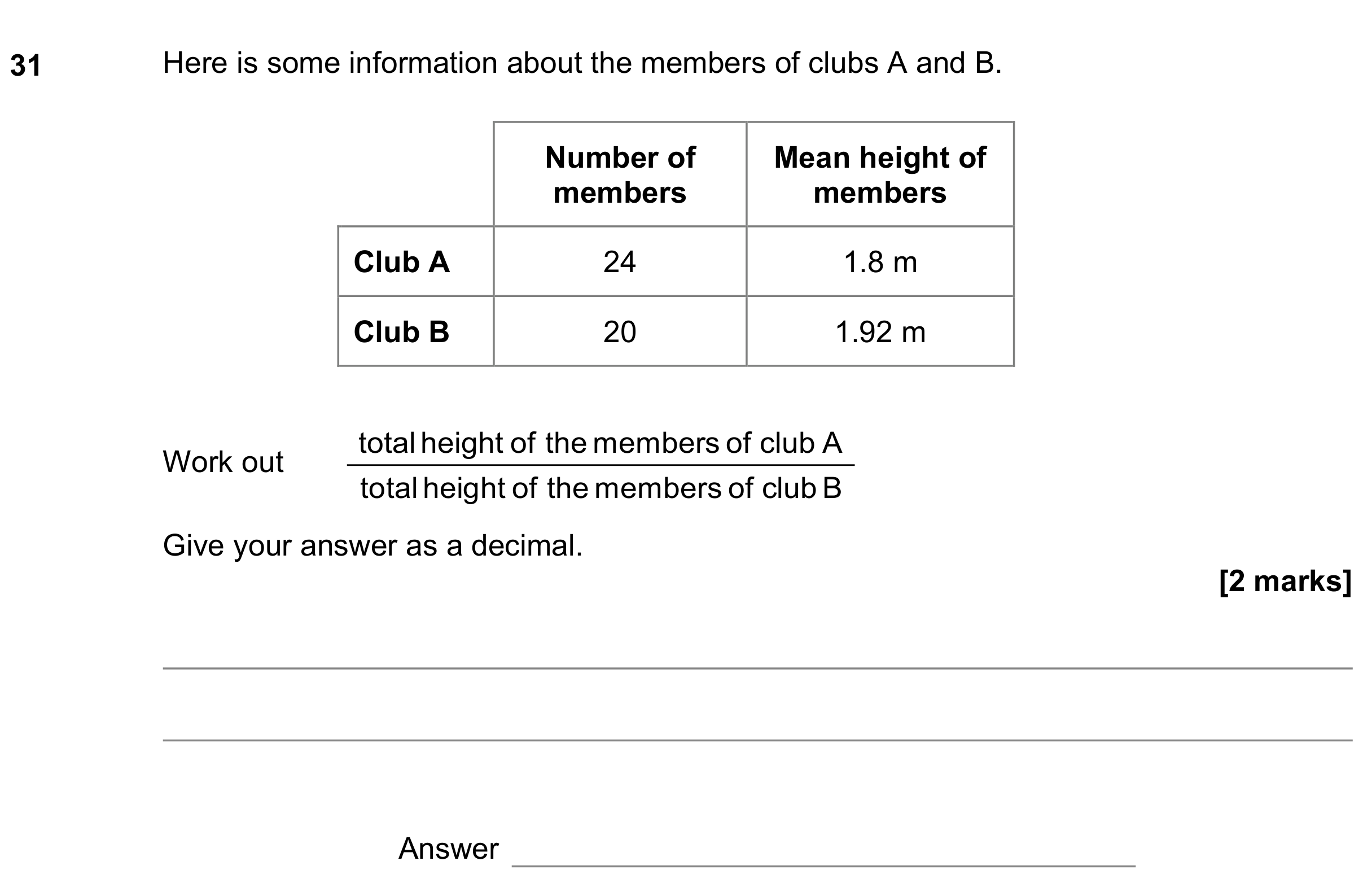 Question 31 — Mean/Median/Mode/Range — AQA GCSE November 2022