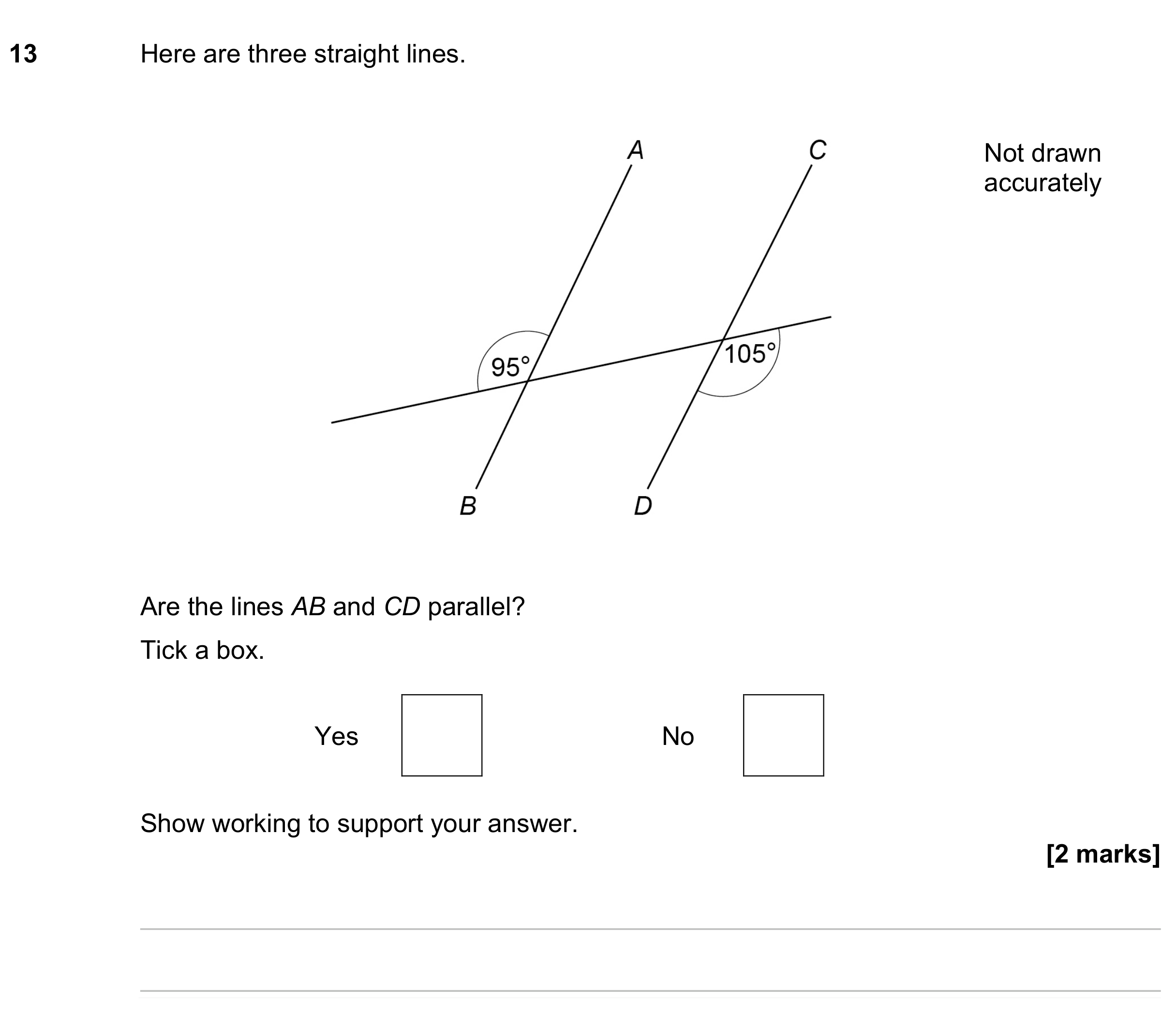 Question 13 — Angles, Angles in Parallel Lines — AQA GCSE June 2023