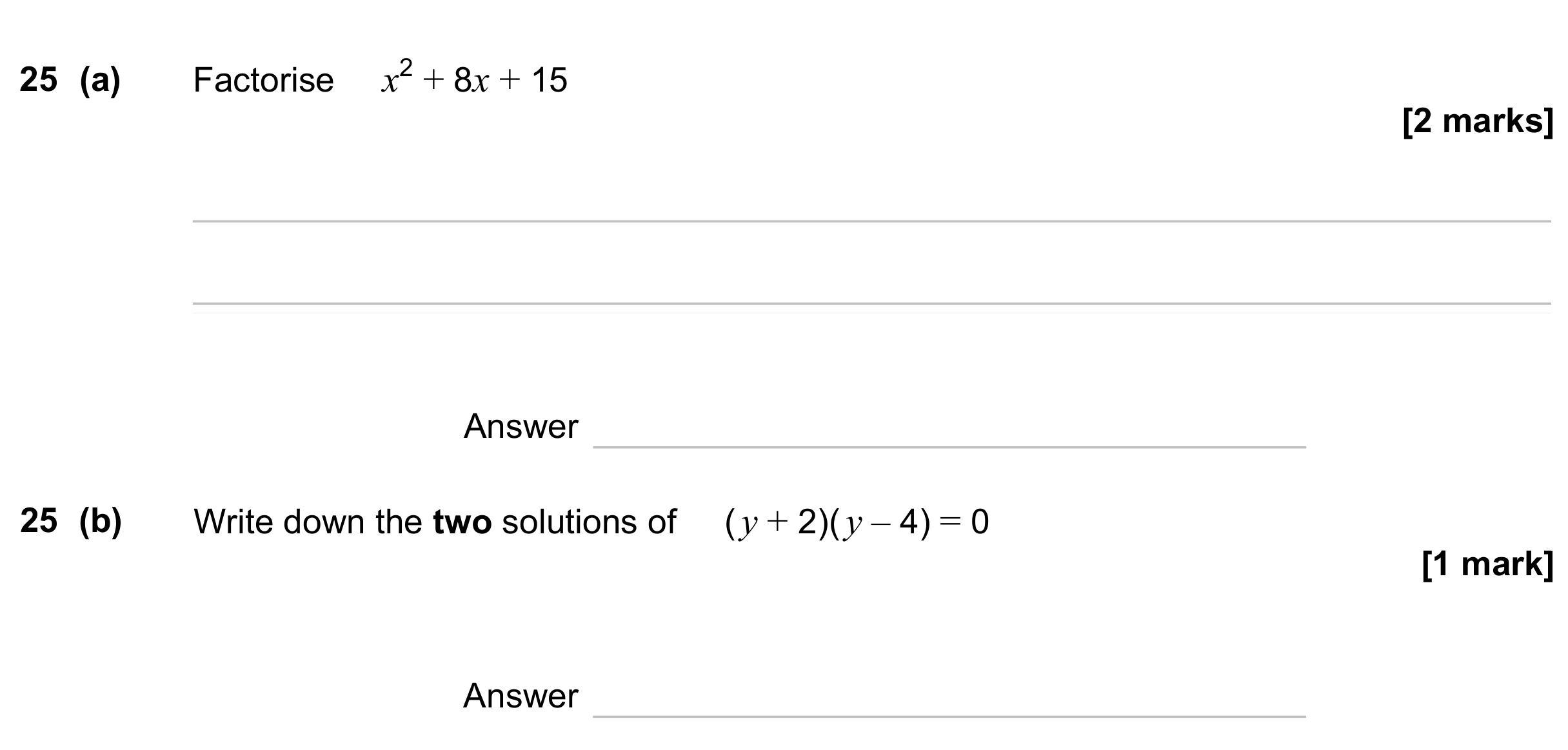 Question 25 — Quadratic Equations — AQA GCSE June 2023
