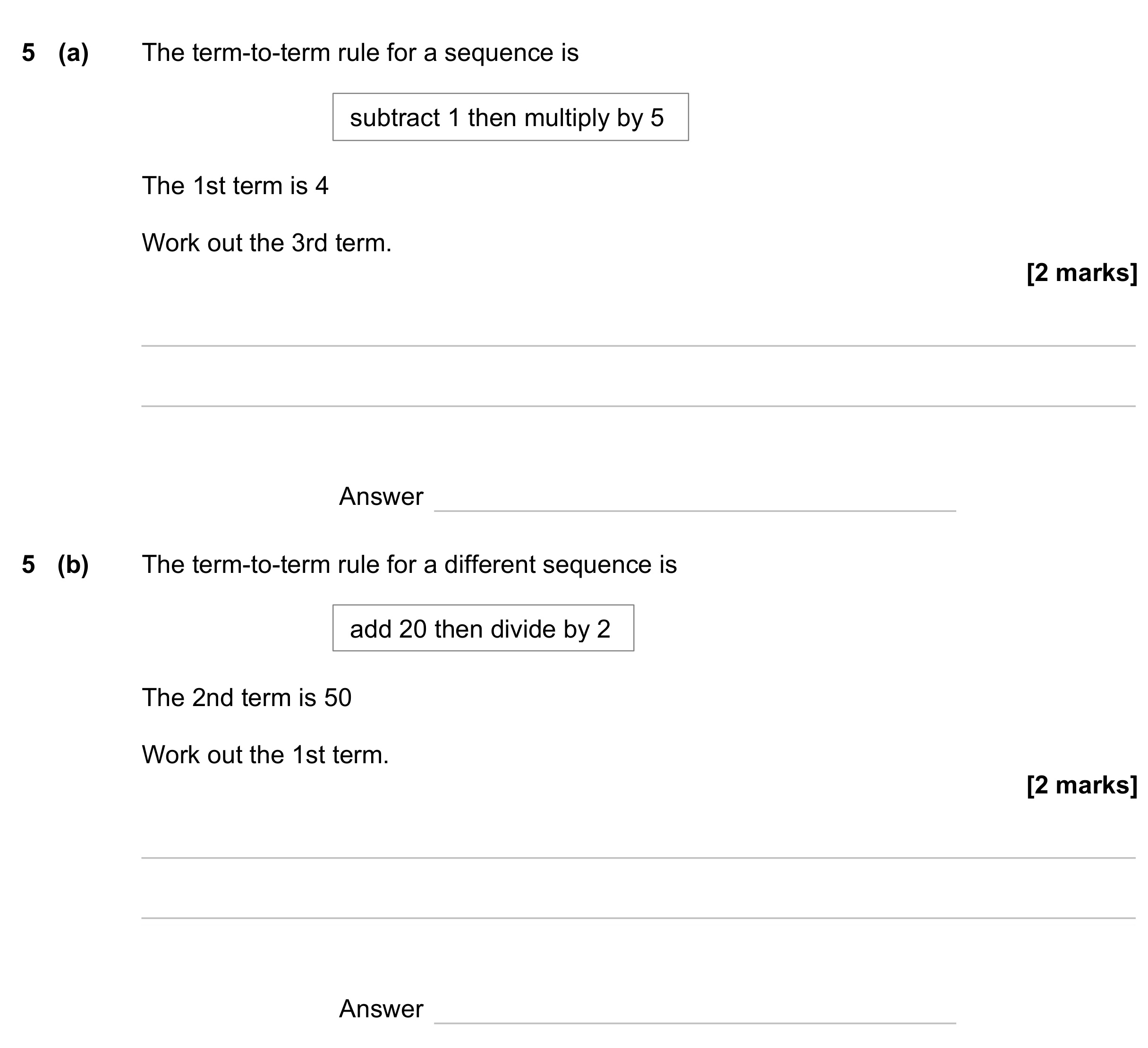Question 5 — Sequences — AQA GCSE June 2023