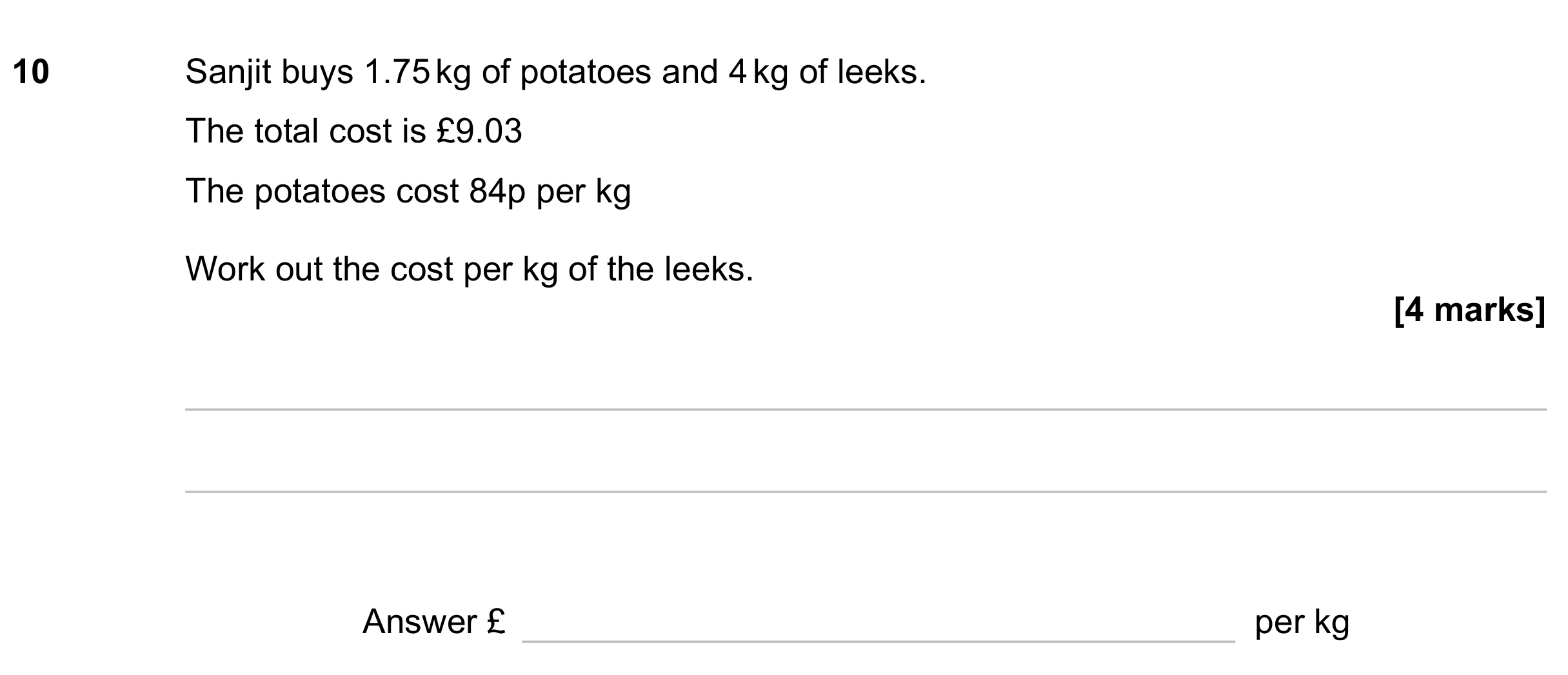 Question 10 — Money Problems — AQA GCSE November 2023