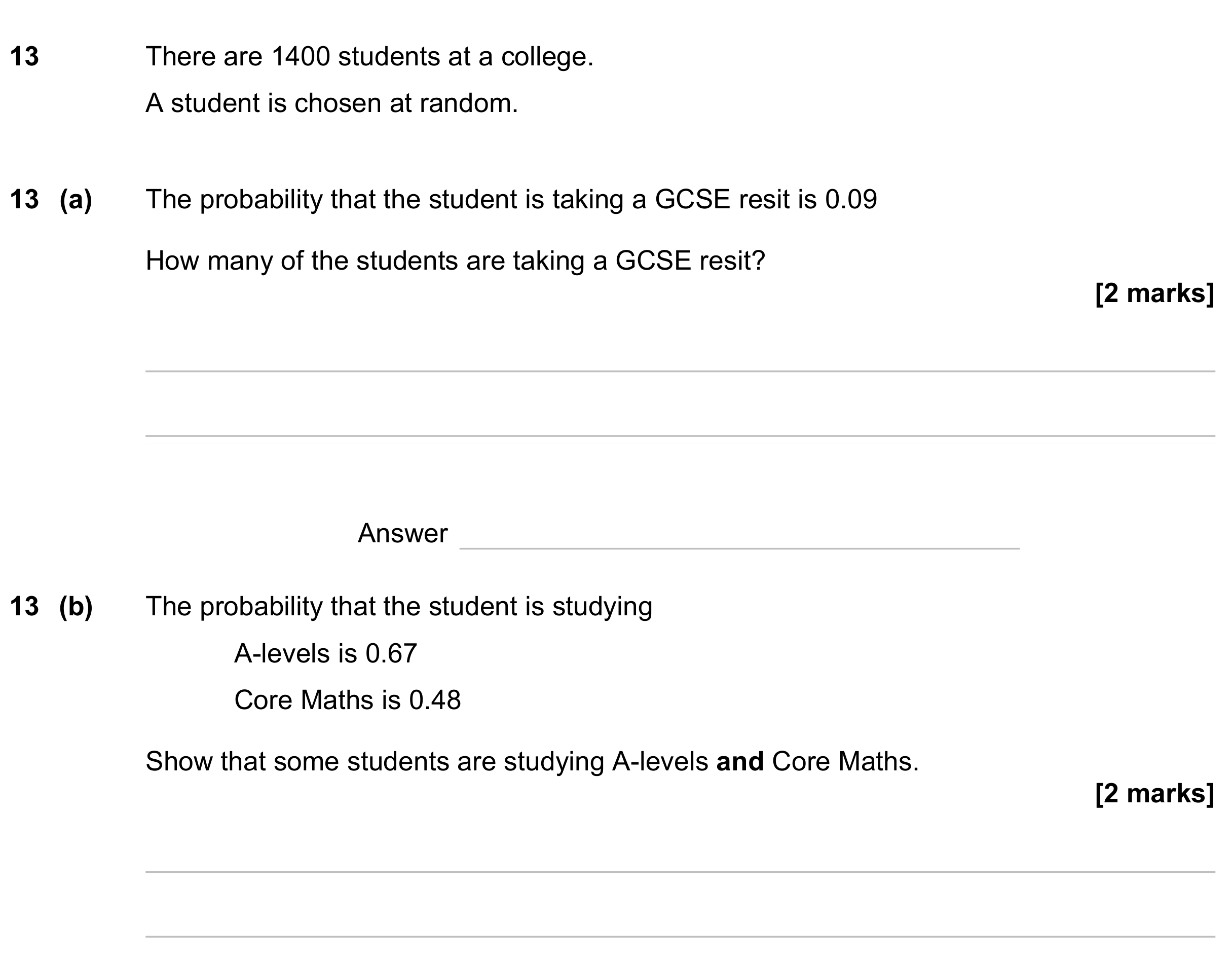 Question 13 — Probability — AQA GCSE November 2023