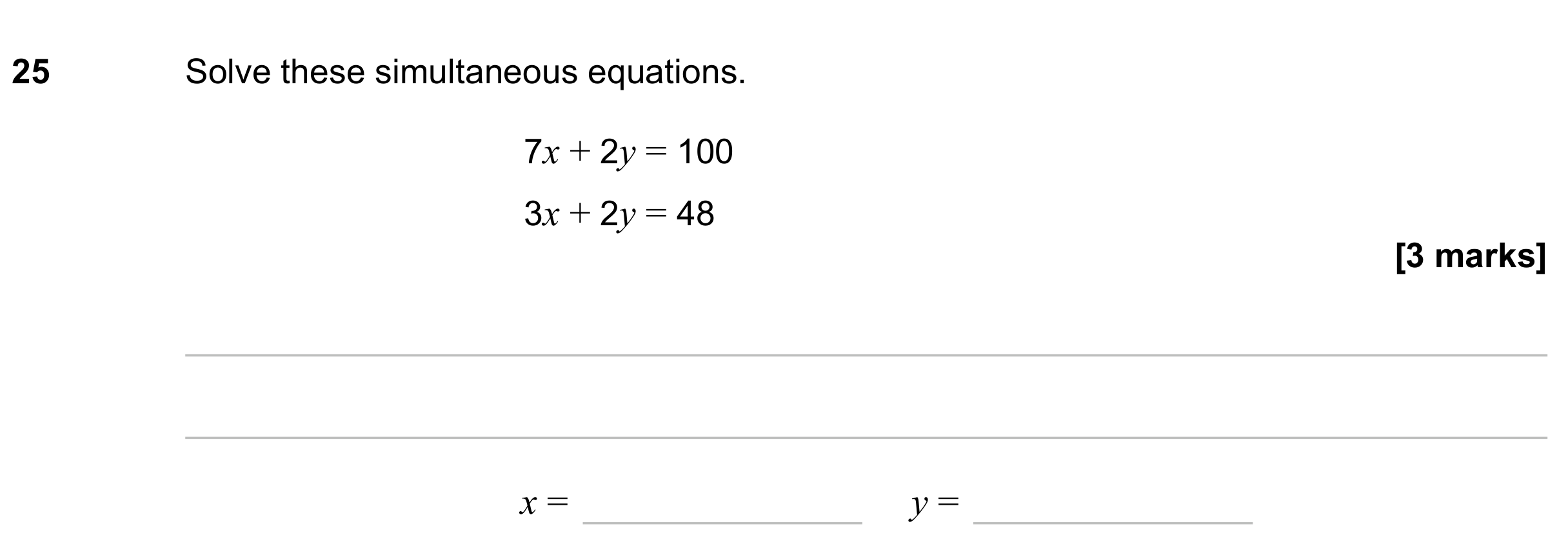 Question 25 — Simultaneous Equations — AQA GCSE November 2023