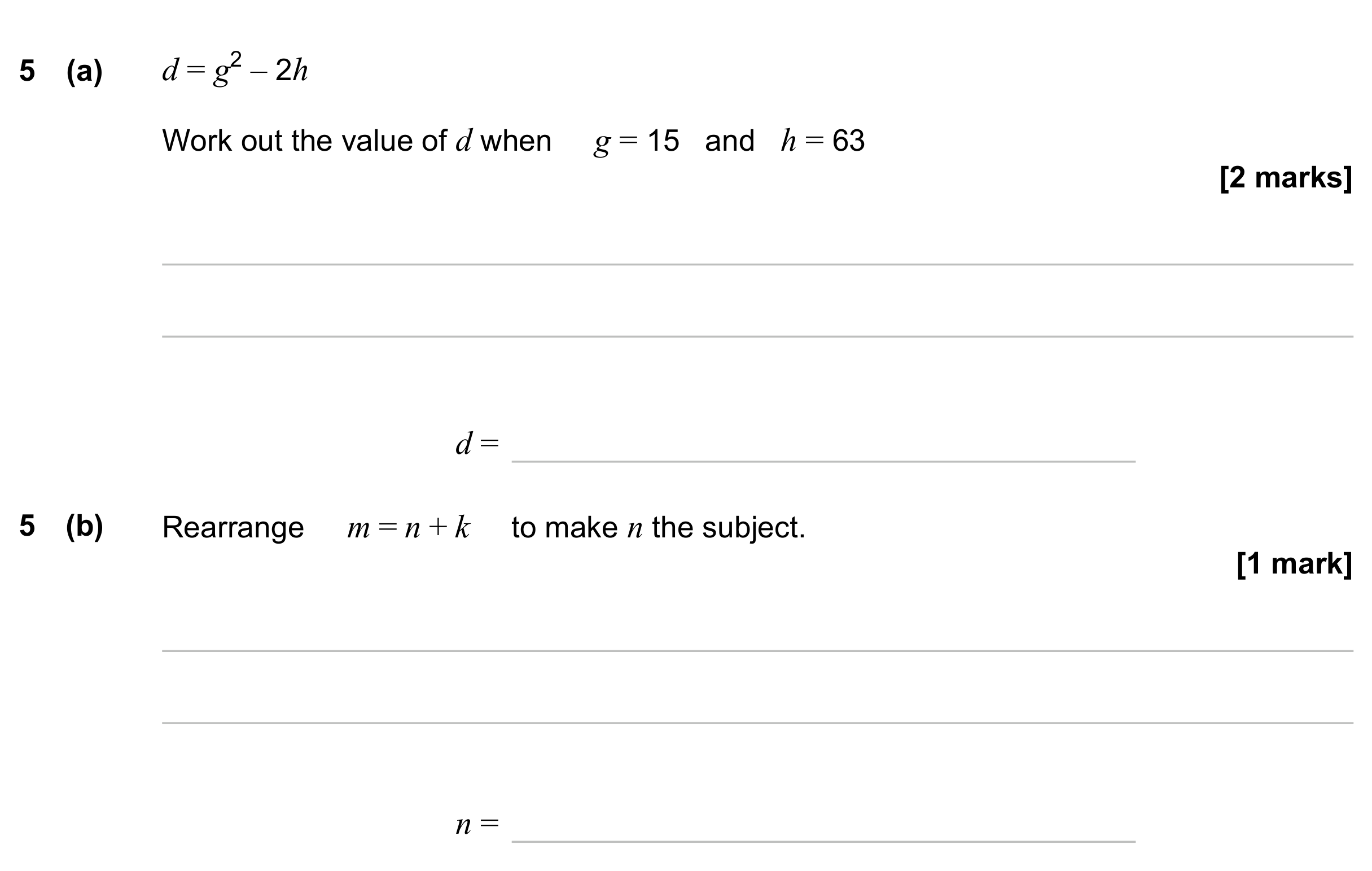 Question 5 — Formulae — AQA GCSE November 2023