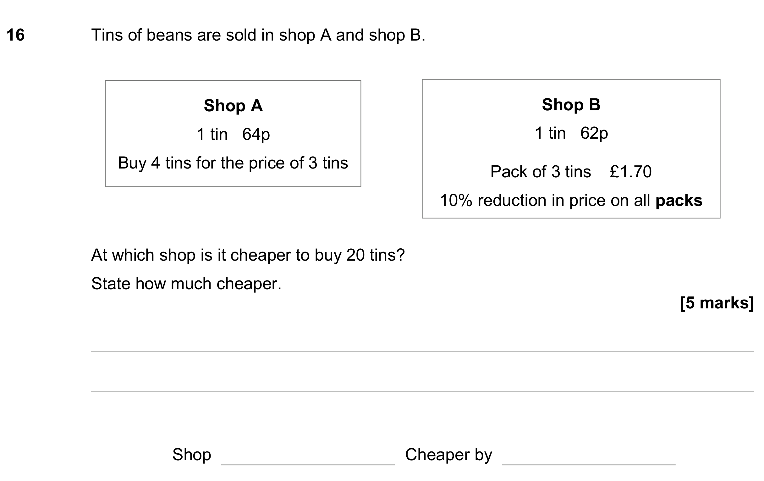 Question 16 — Money Problems, Percentages — AQA GCSE June 2024