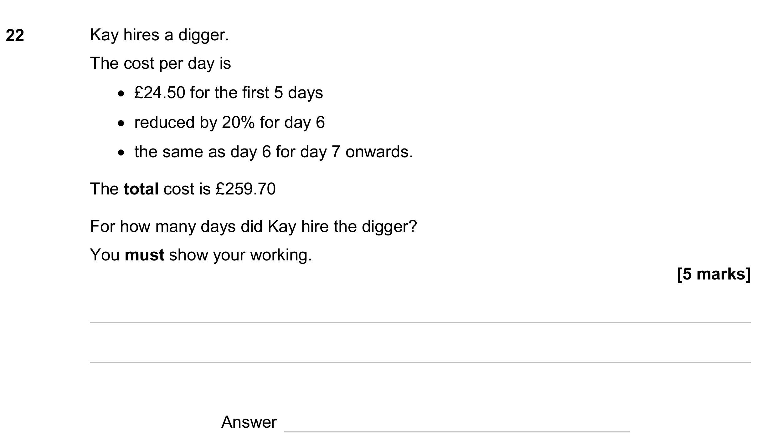 Question 22 — Money Problems, Percentages — AQA GCSE June 2024