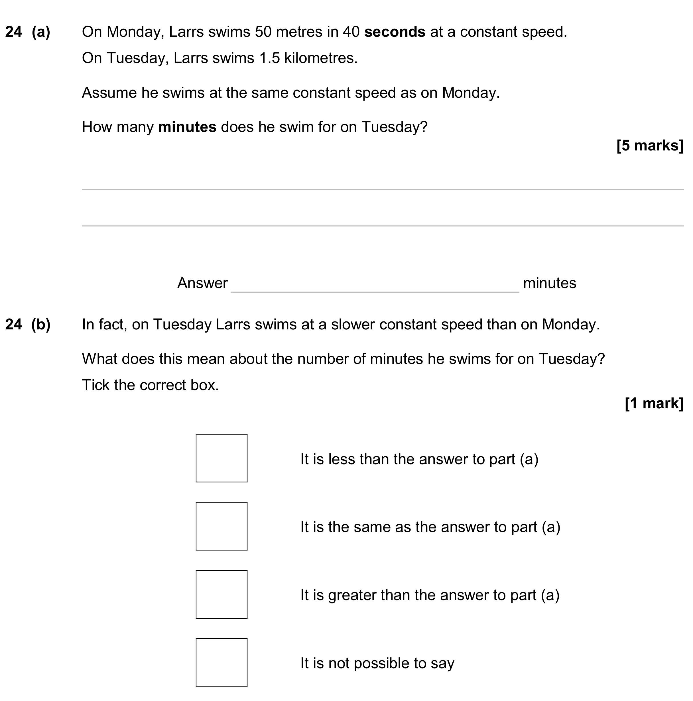 Question 24 — Speed/Distance/Time/Density/Pressure, Unit Conversions — AQA GCSE June 2024