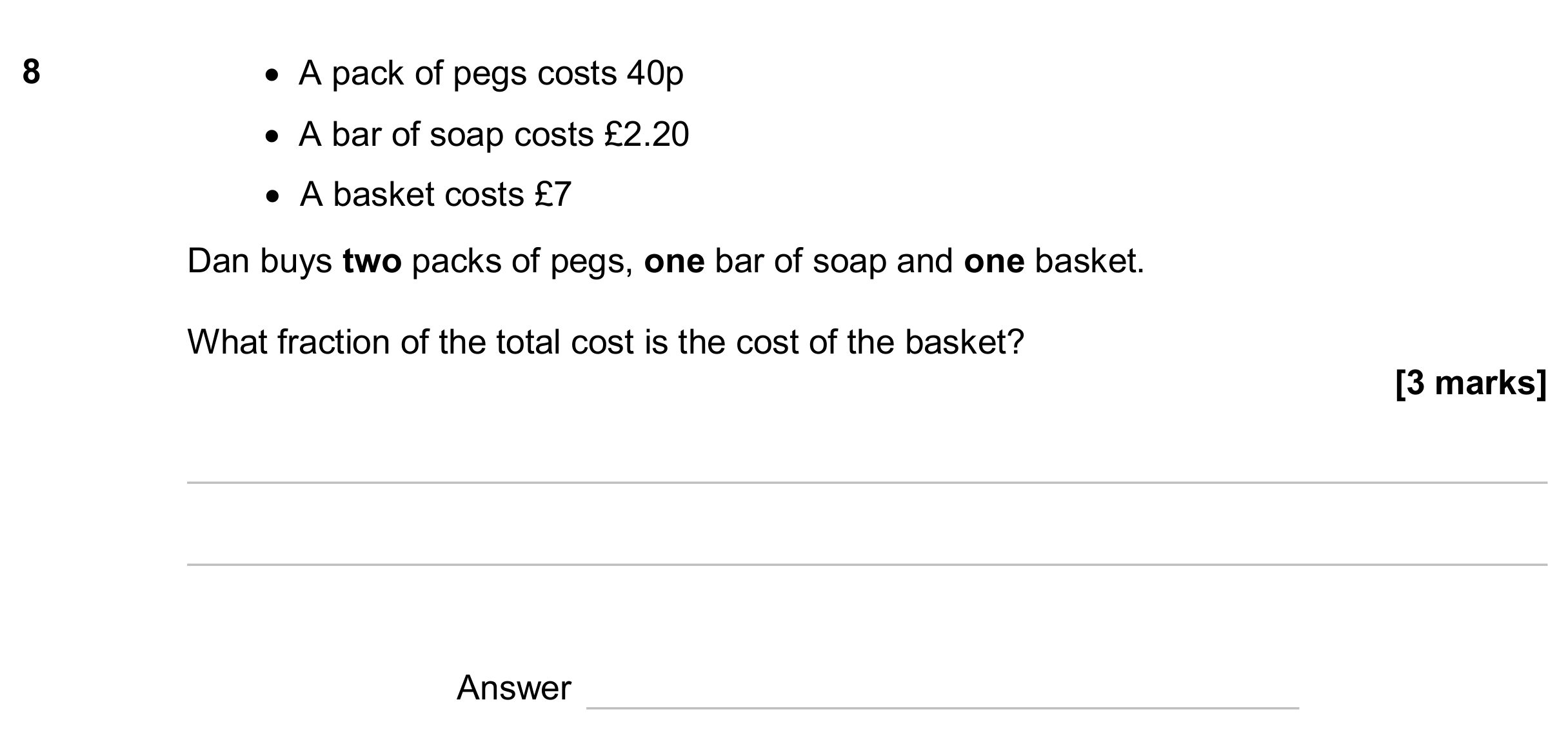 Question 8 — Money Problems, Fractions — AQA GCSE June 2024