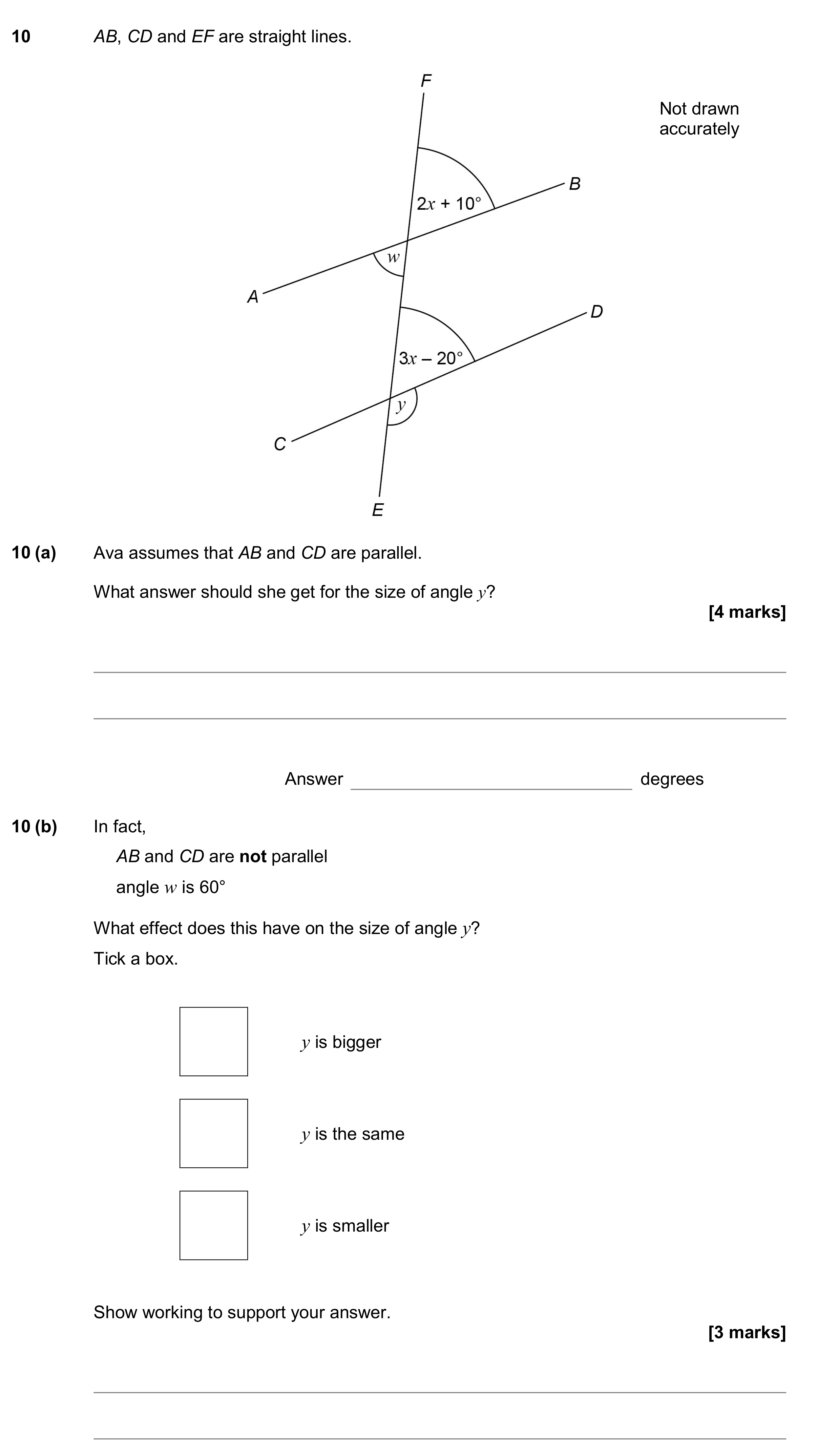 Question 10 — Angles, Angles in Parallel Lines — AQA GCSE June 2017