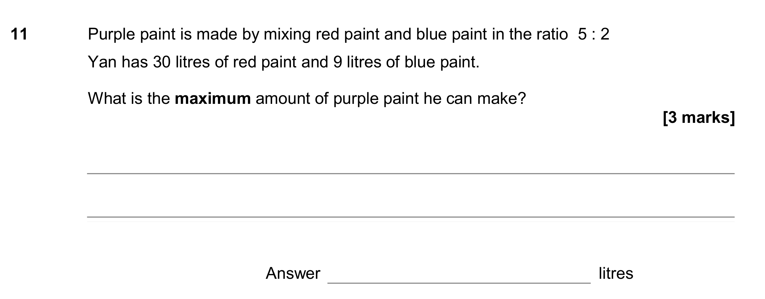 Question 11 — Ratios — AQA GCSE June 2017