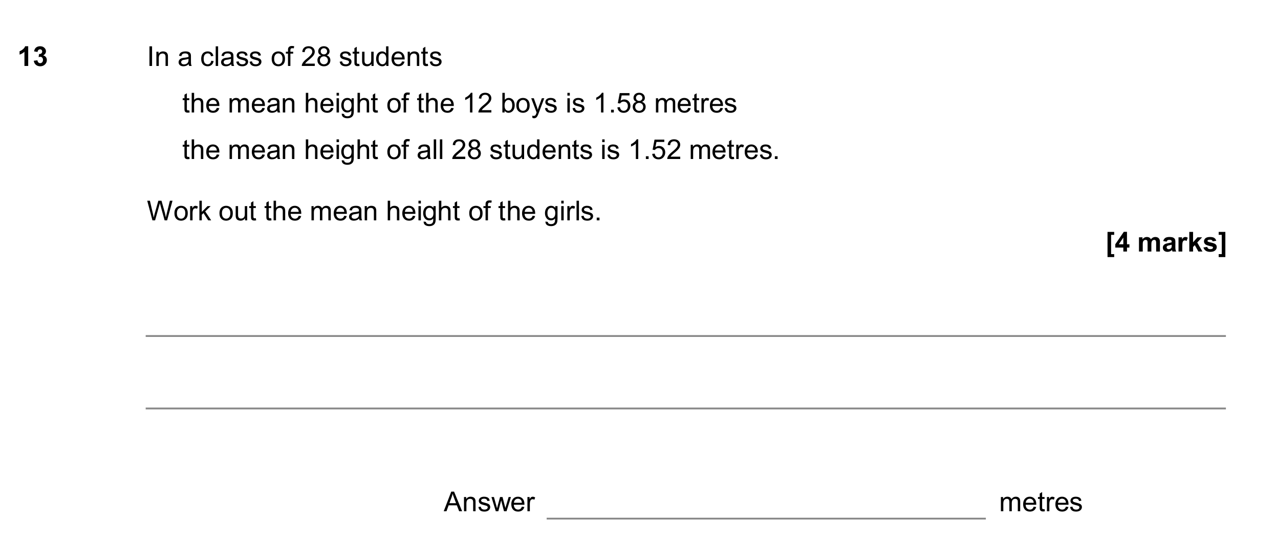 Question 13 — Mean/Median/Mode/Range — AQA GCSE June 2017