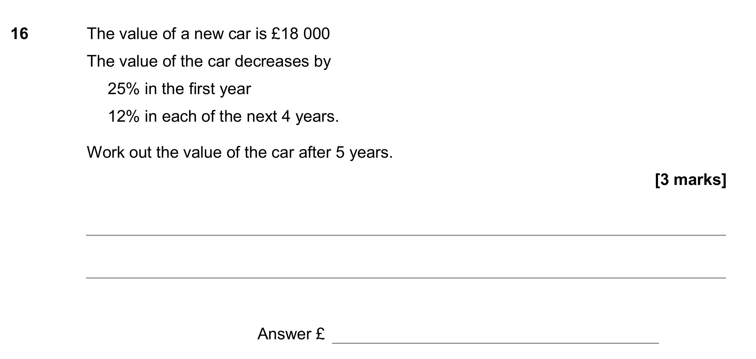 Question 16 — Percentages — AQA GCSE June 2017