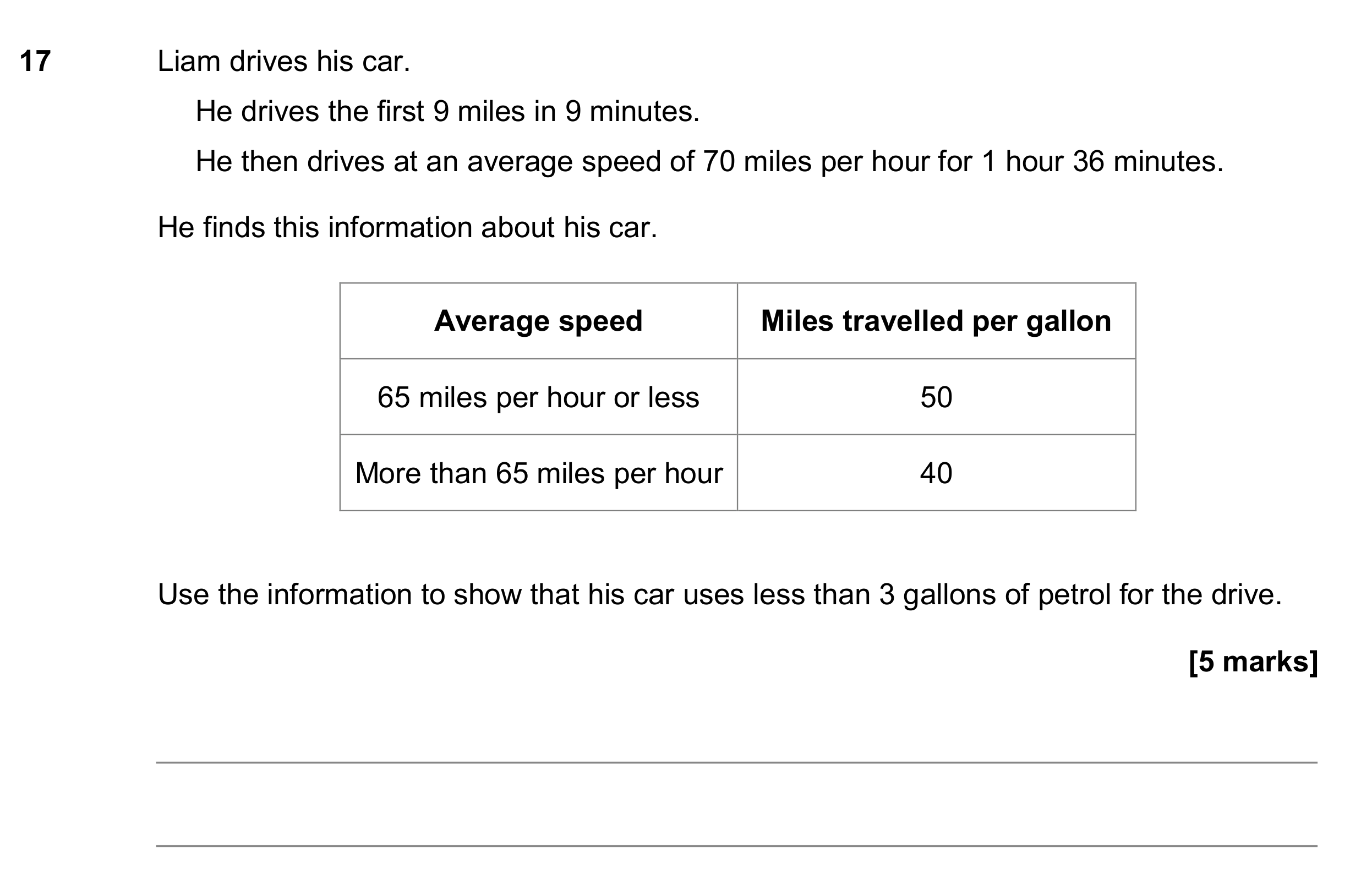 Question 17 — Speed/Distance/Time/Density/Pressure, Unit Conversions — AQA GCSE June 2017