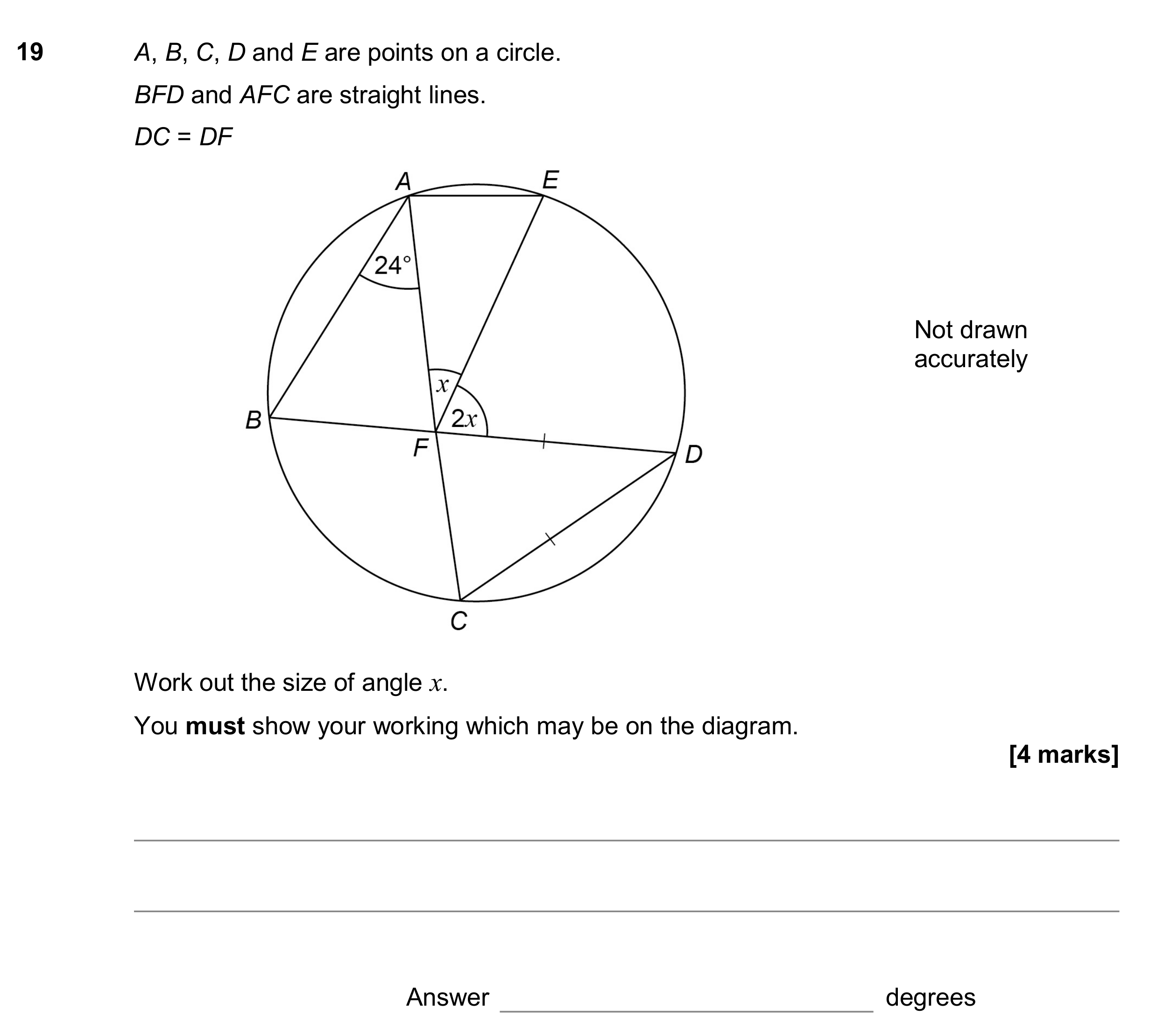 Question 19 — Circle Theorems — AQA GCSE June 2017