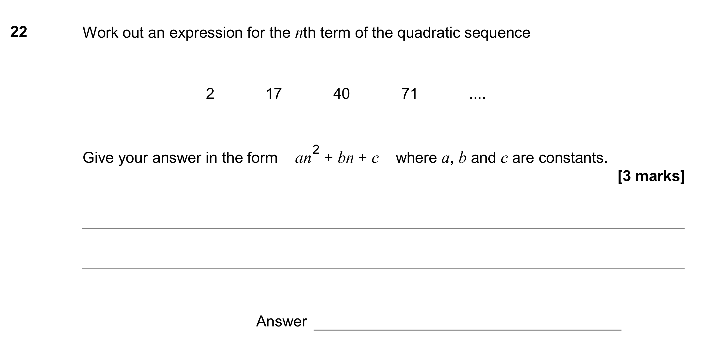 Question 22 — Sequences — AQA GCSE June 2017