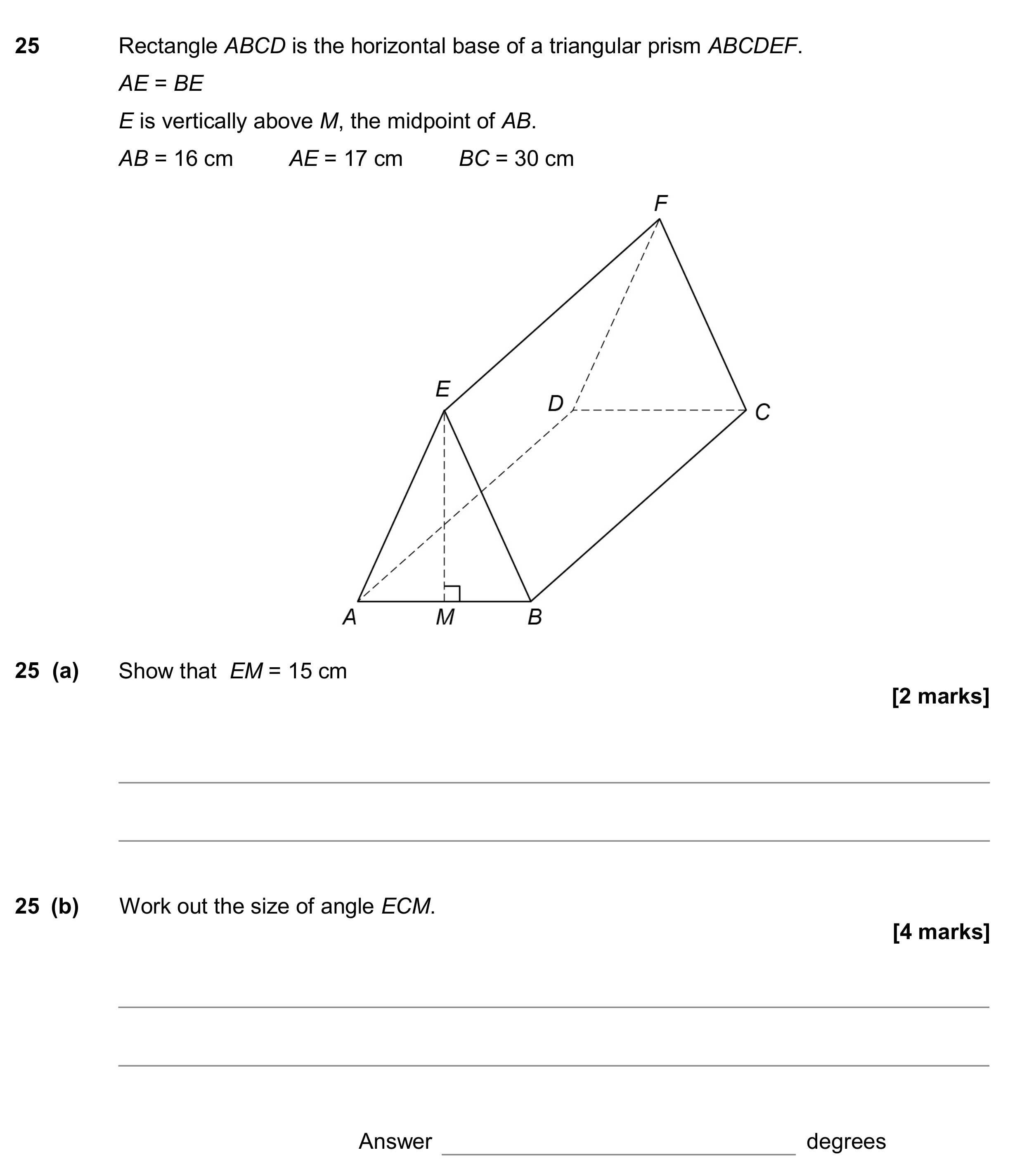 Question 25 — Pythagoras, Trigonometry — AQA GCSE June 2017