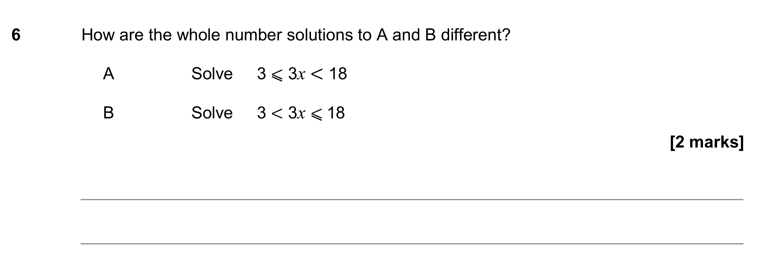 Question 6 — Inequalities — AQA GCSE June 2017