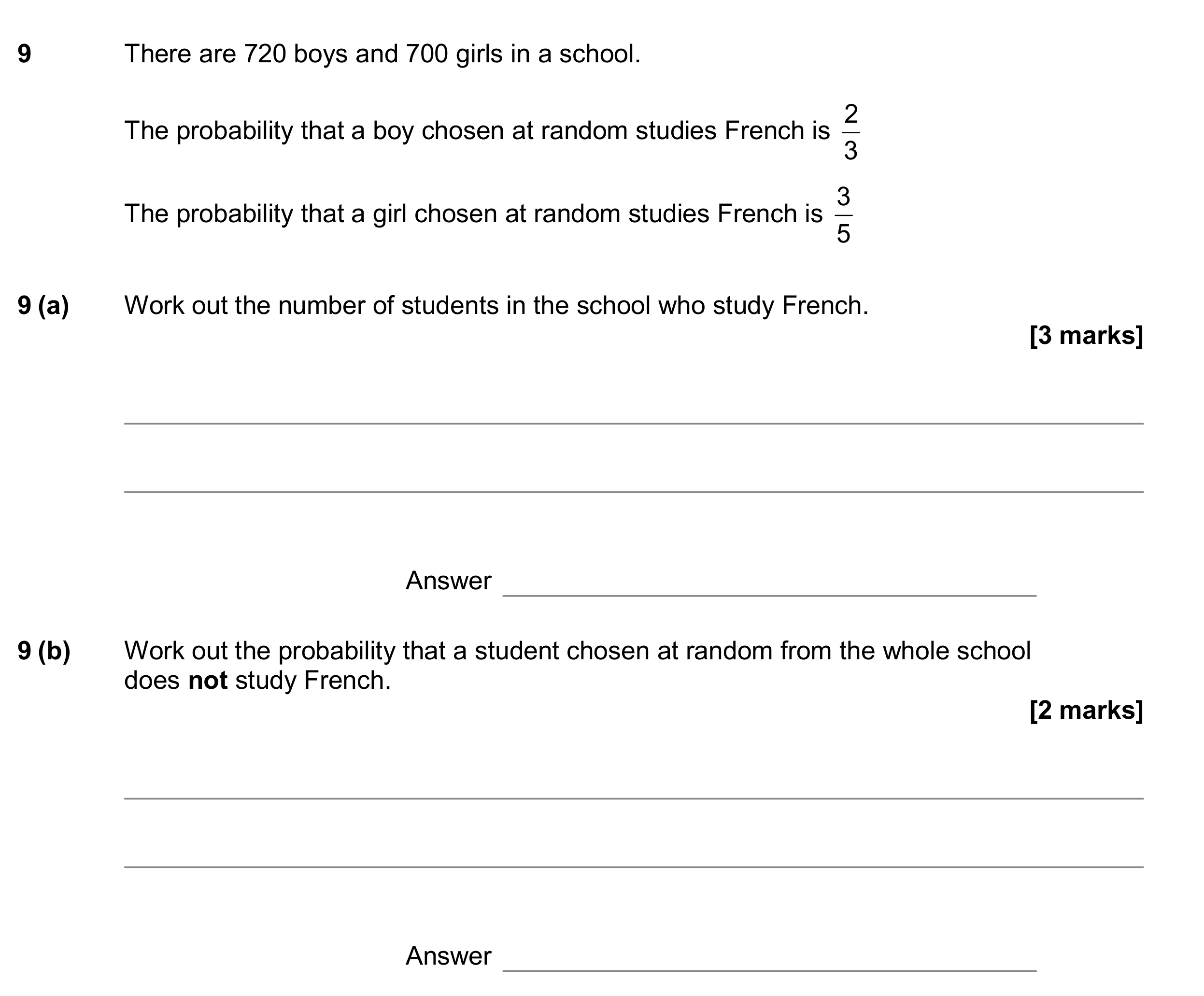 Question 9 — Probability — AQA GCSE June 2017