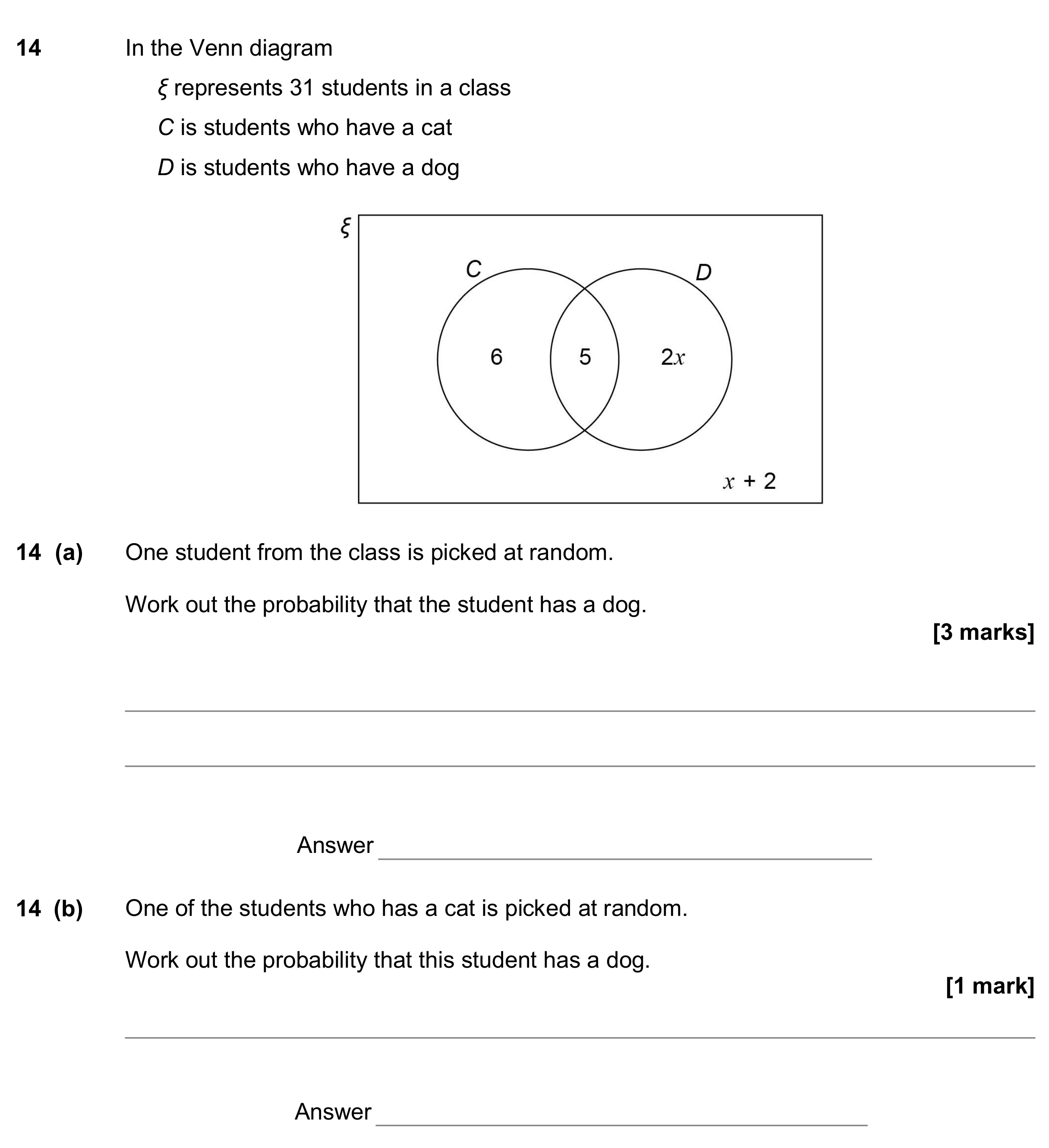 Question 14 — Venn Diagram — AQA GCSE November 2017