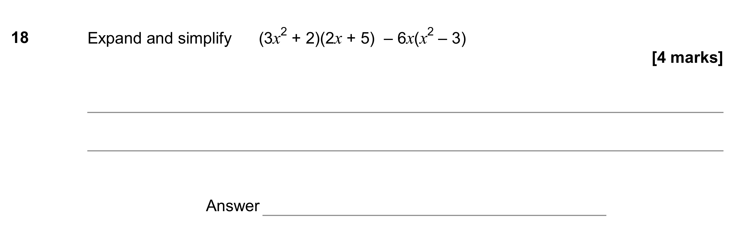 Question 18 — Algebra (Expand/Simplify/Factorise) — AQA GCSE November 2017