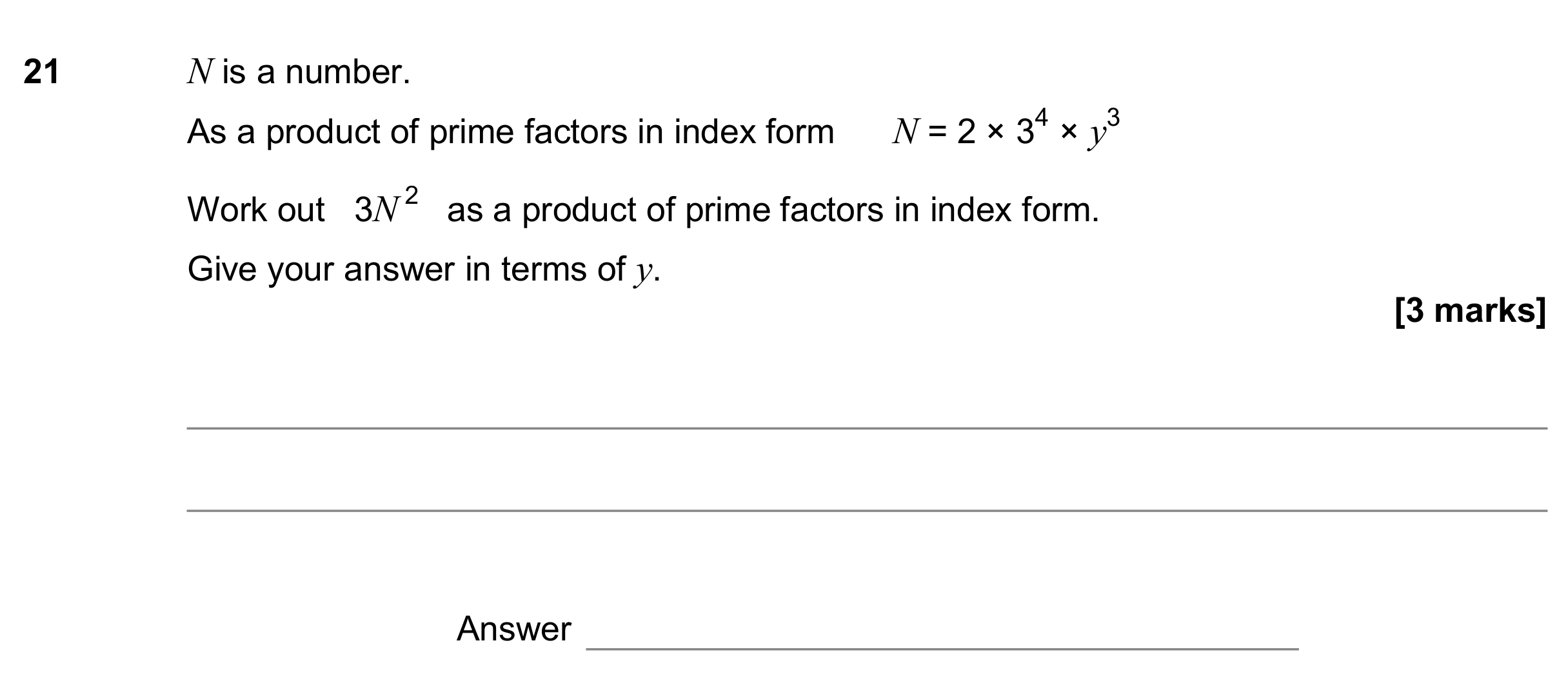Question 21 — Prime Factors, Powers — AQA GCSE November 2017