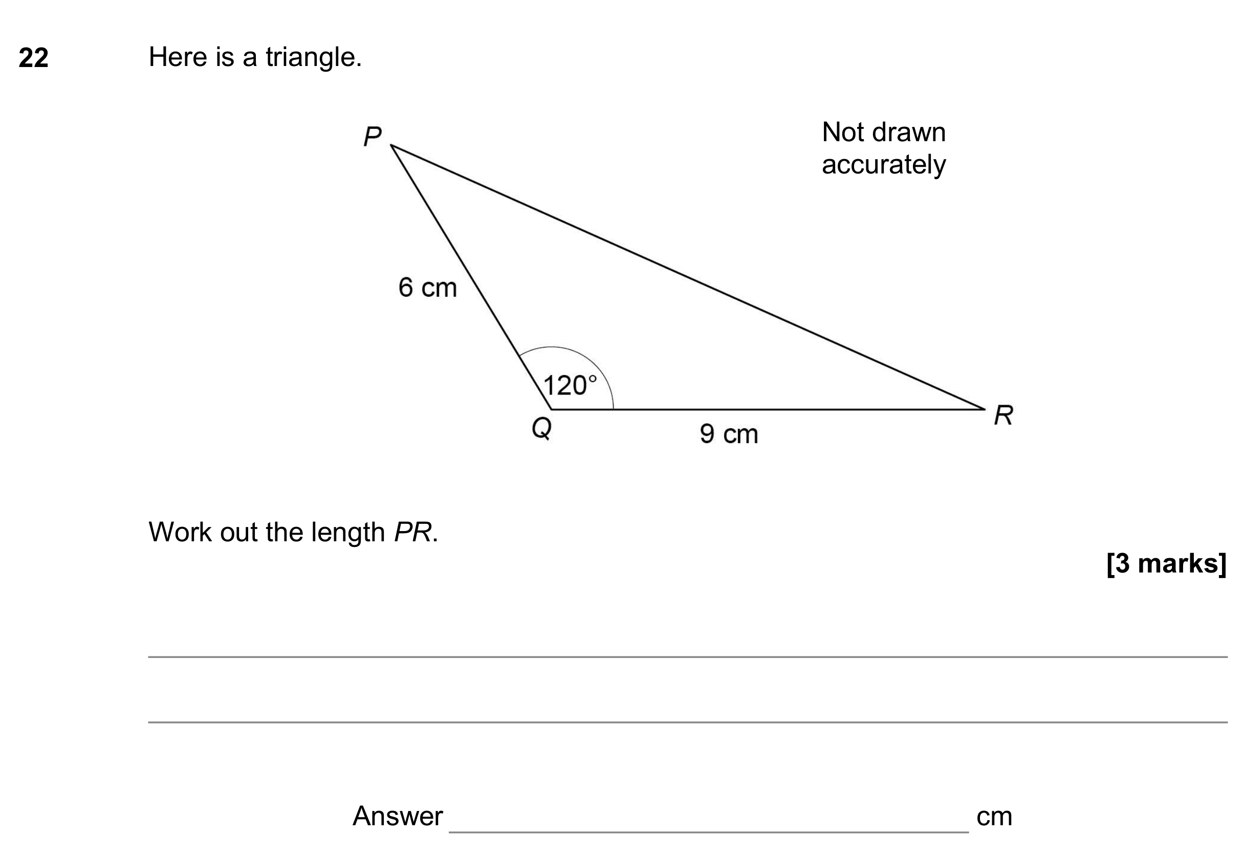 Question 22 — Sine/Cosine Rule — AQA GCSE November 2017
