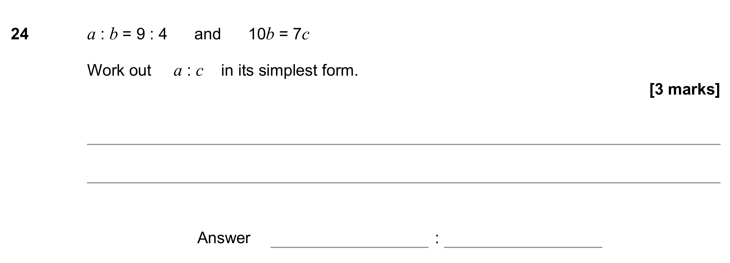 Question 24 — Ratios — AQA GCSE November 2017