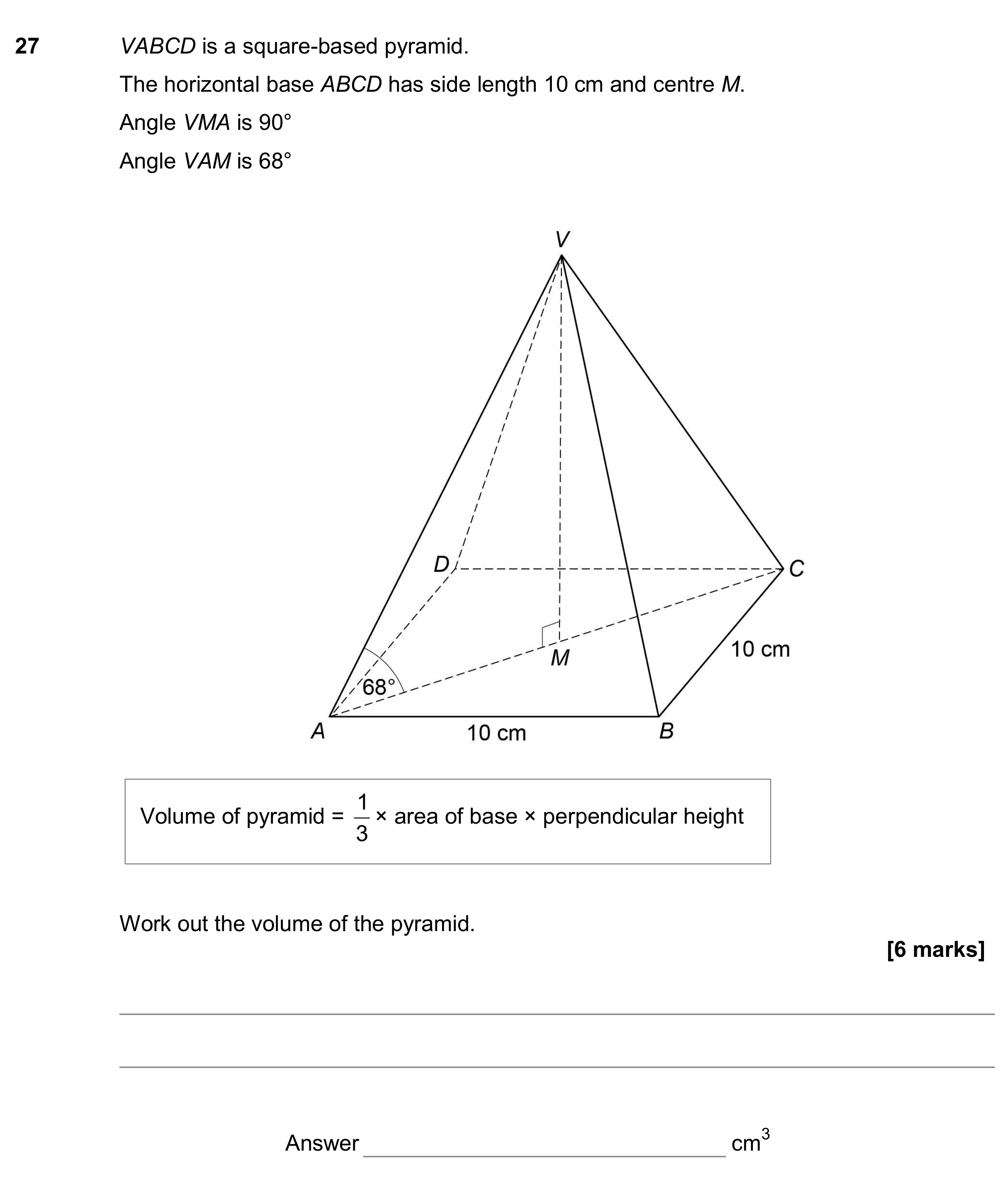 Question 27 — Surface Area and Volume, Trigonometry, Pythagoras — AQA GCSE November 2017