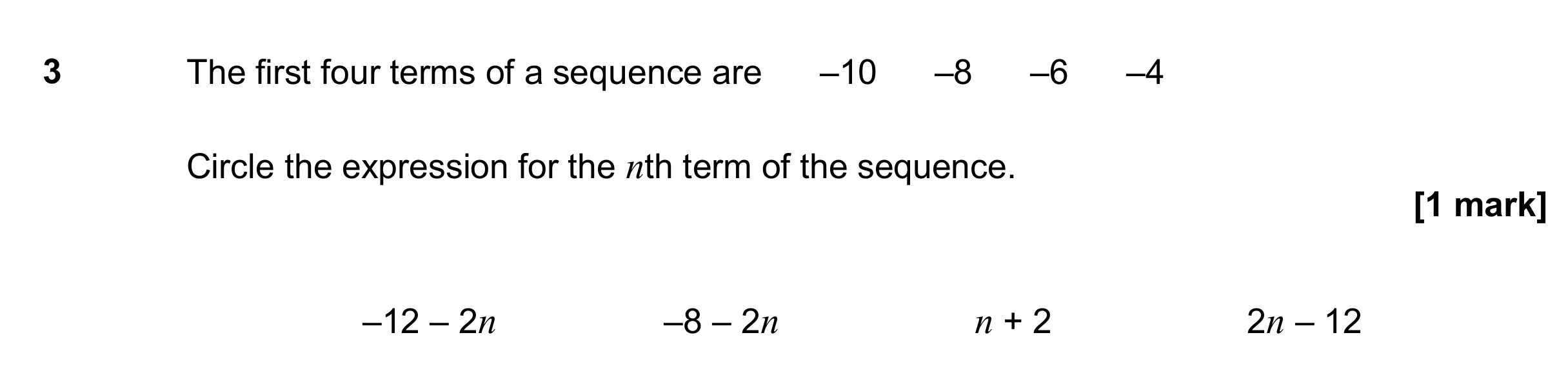 Question 3 — Sequences — AQA GCSE November 2017