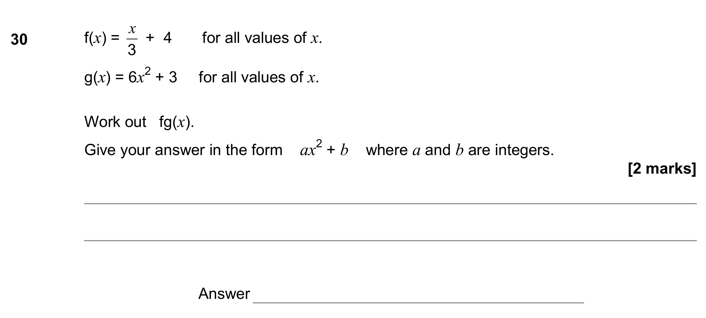 Question 30 — Functions — AQA GCSE November 2017