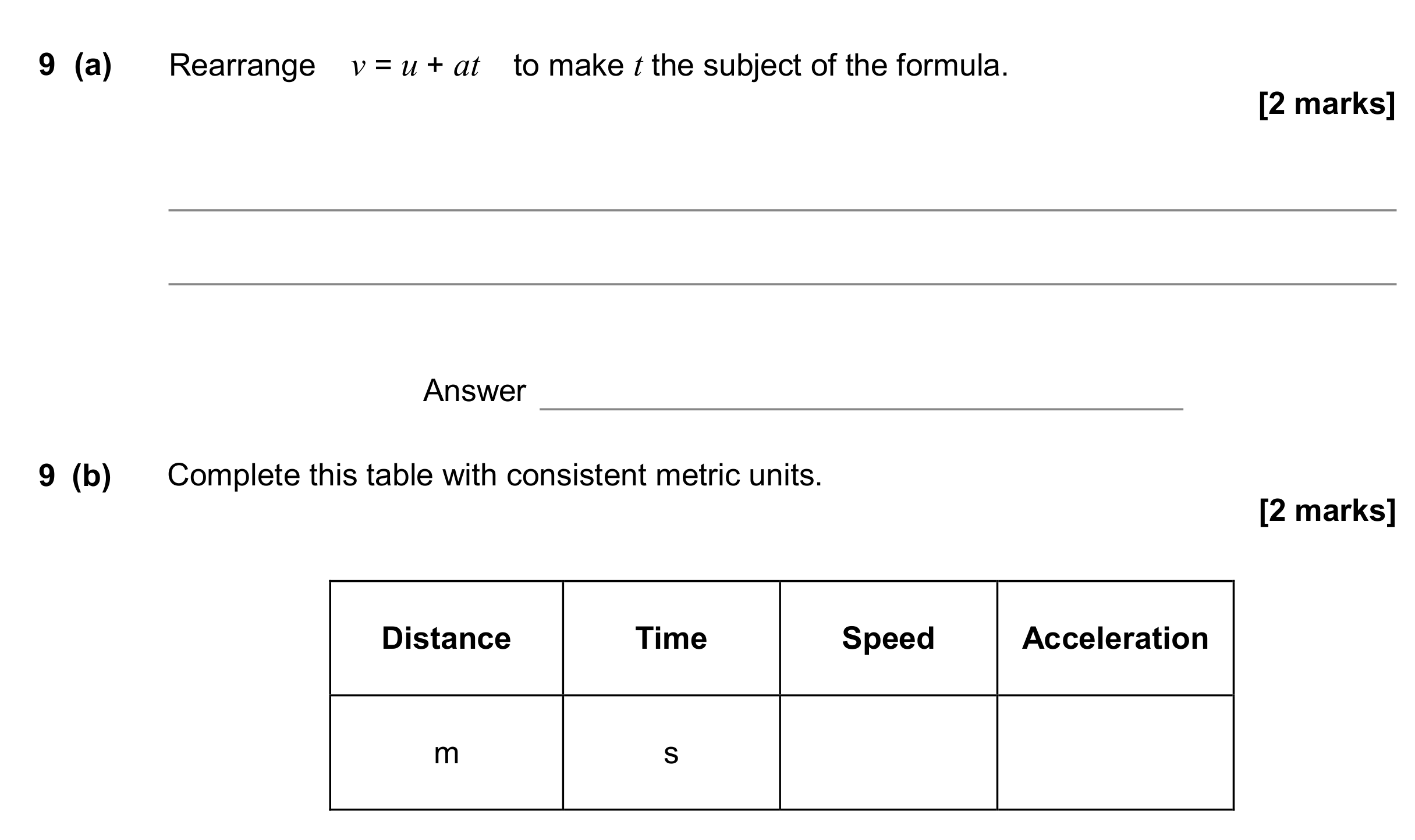 Question 9 — Formulae — AQA GCSE November 2017