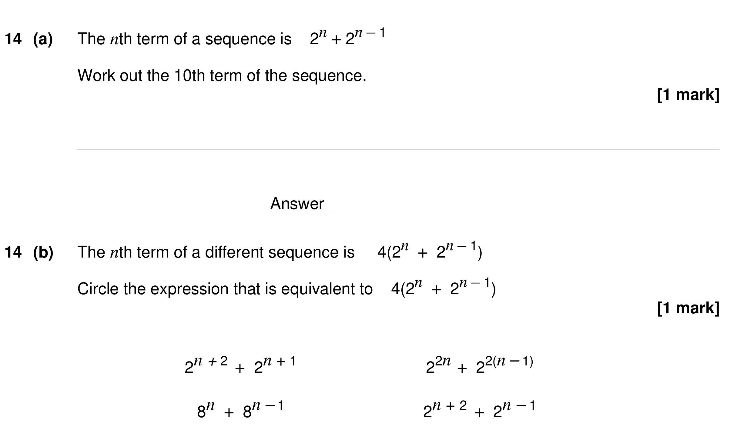 Question 14 — Sequences, Powers — AQA GCSE Specimen