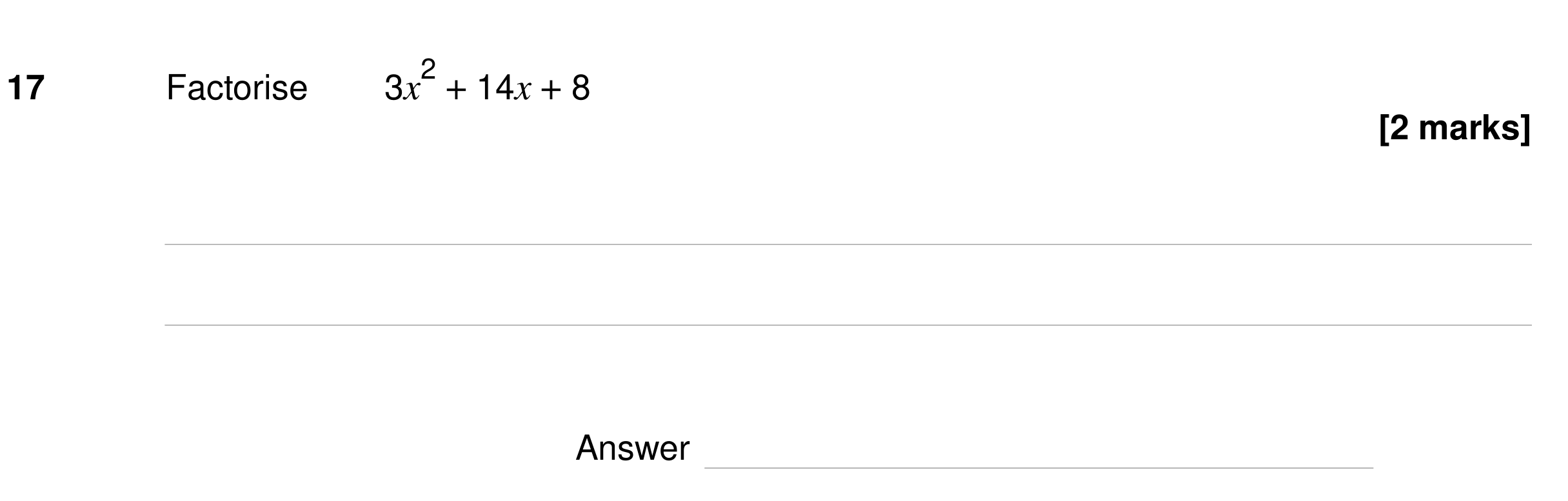 Question 17 — Quadratic Equations — AQA GCSE Specimen