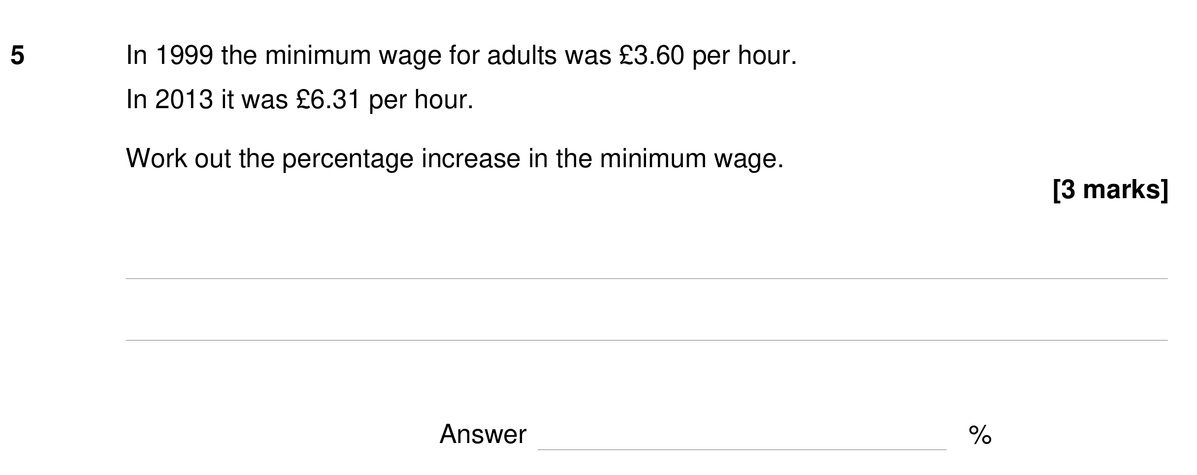 Question 5 — Percentages — AQA GCSE Specimen