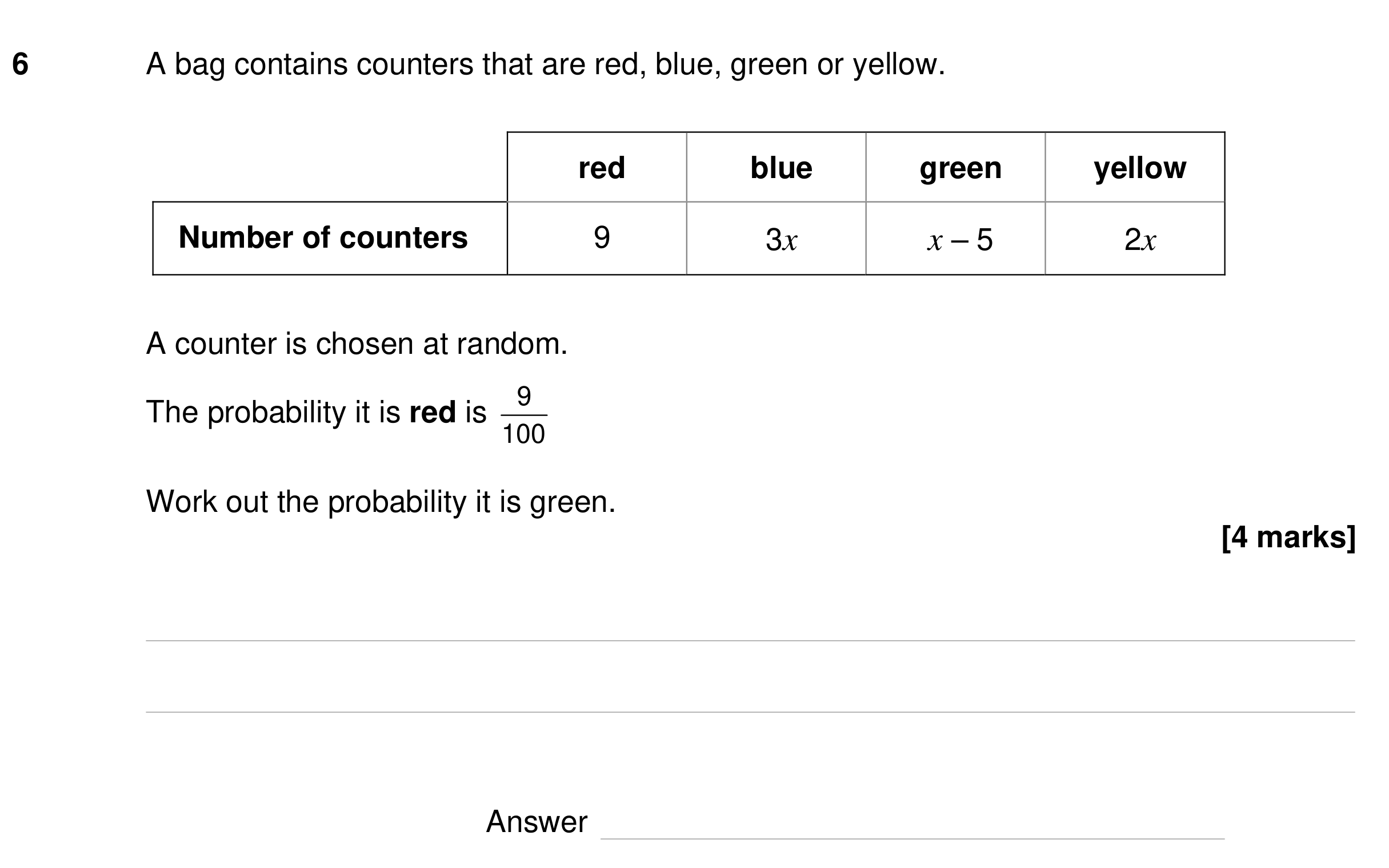 Question 6 — Probability — AQA GCSE Specimen