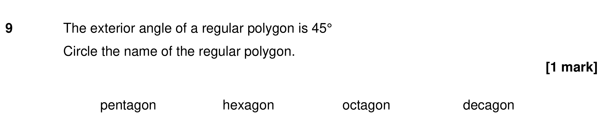 Question 9 — Angles, Polygons — AQA GCSE Specimen