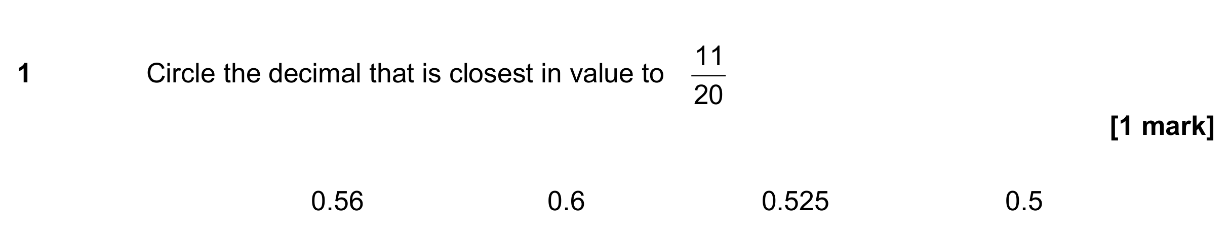 Question 1 — Decimals, Fractions — AQA GCSE June 2018