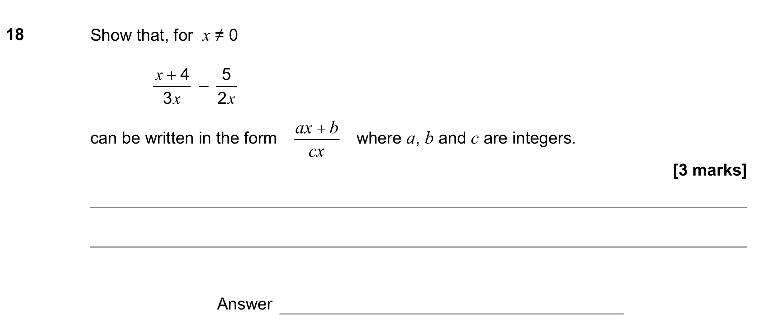 Question 18 — Algebra Fractions — AQA GCSE June 2018