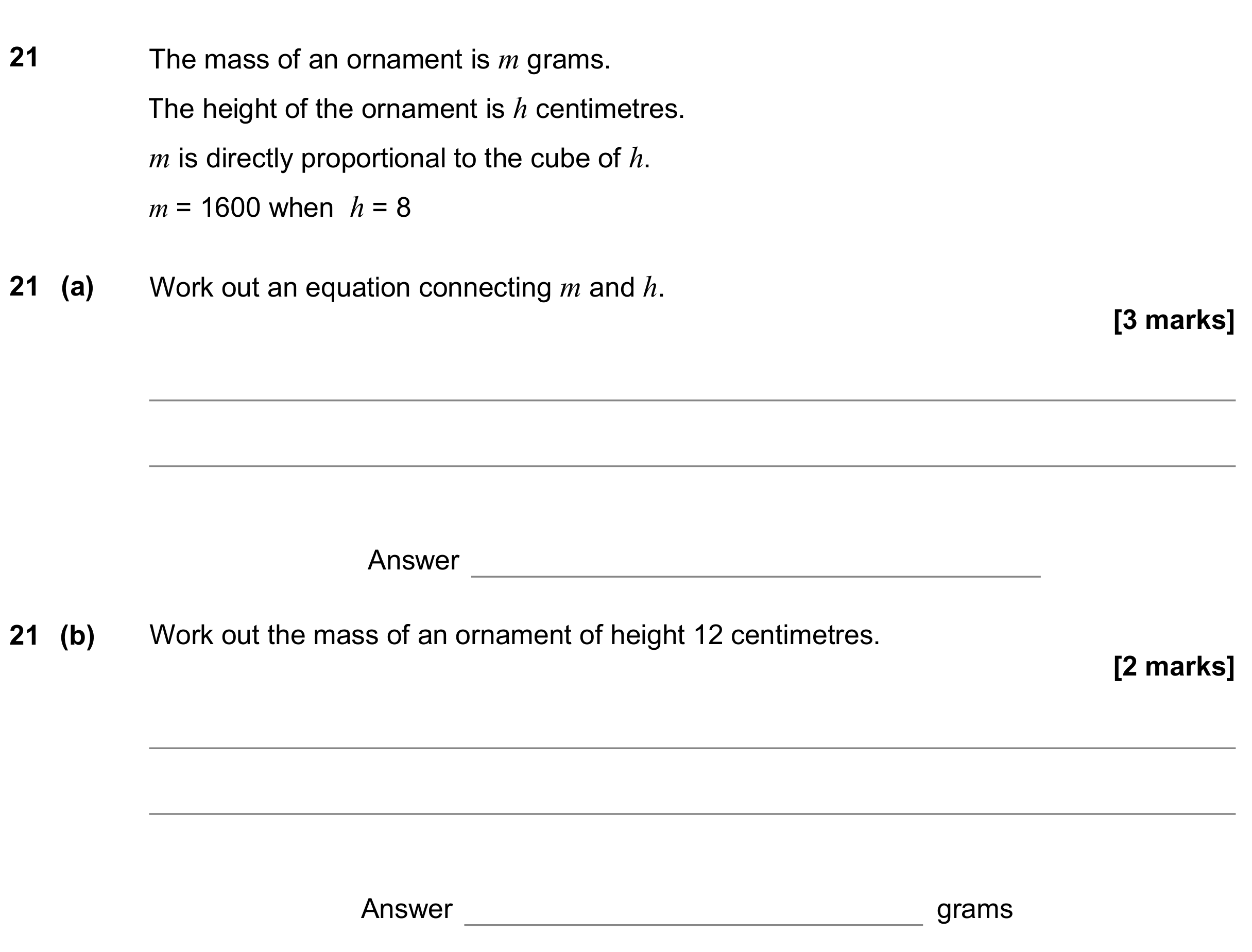 Question 21 — Proportion — AQA GCSE June 2018