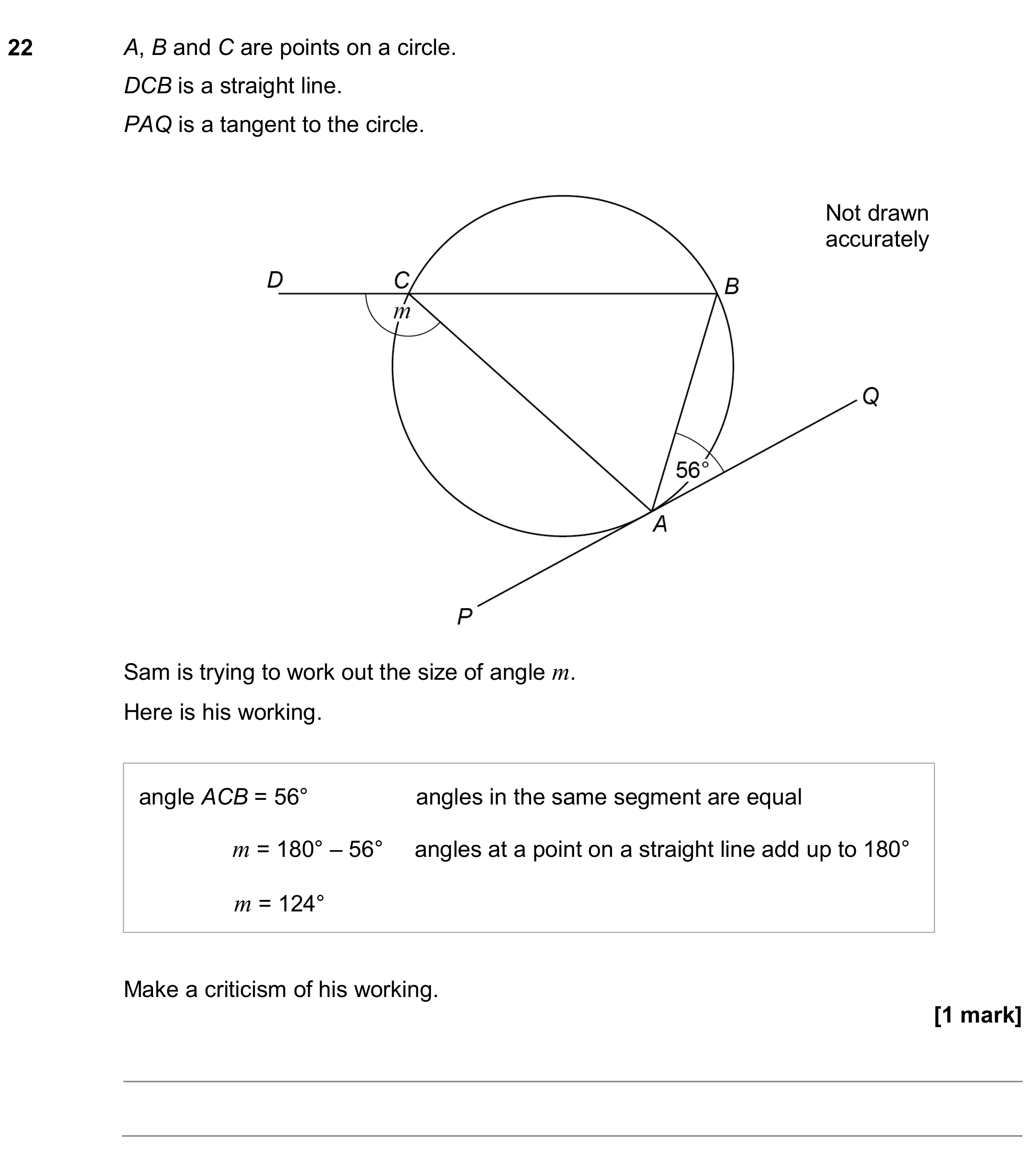 Question 22 — Circle Theorems — AQA GCSE June 2018