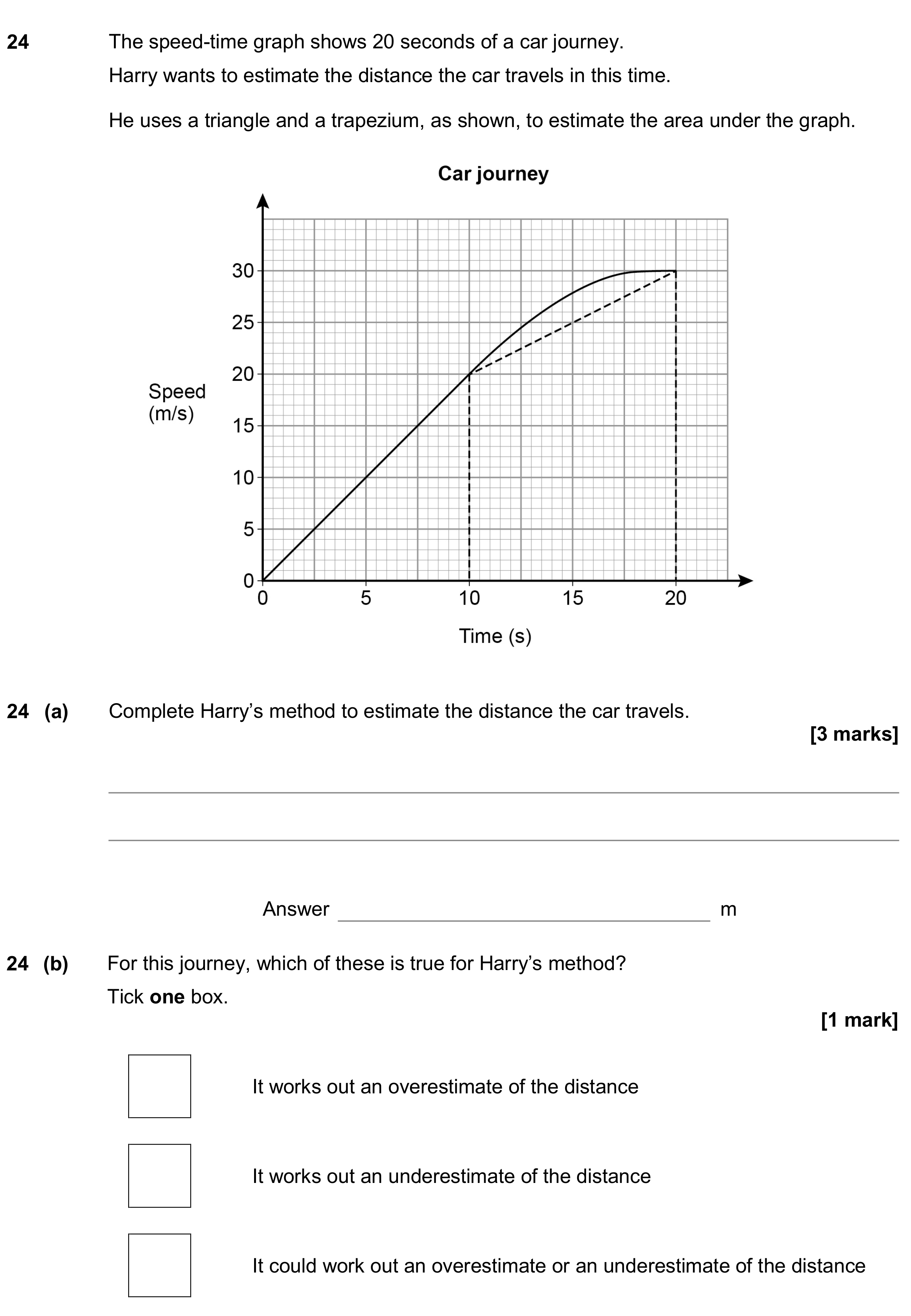 Question 24 — Speed Time Graph, Speed/Distance/Time/Density/Pressure — AQA GCSE June 2018